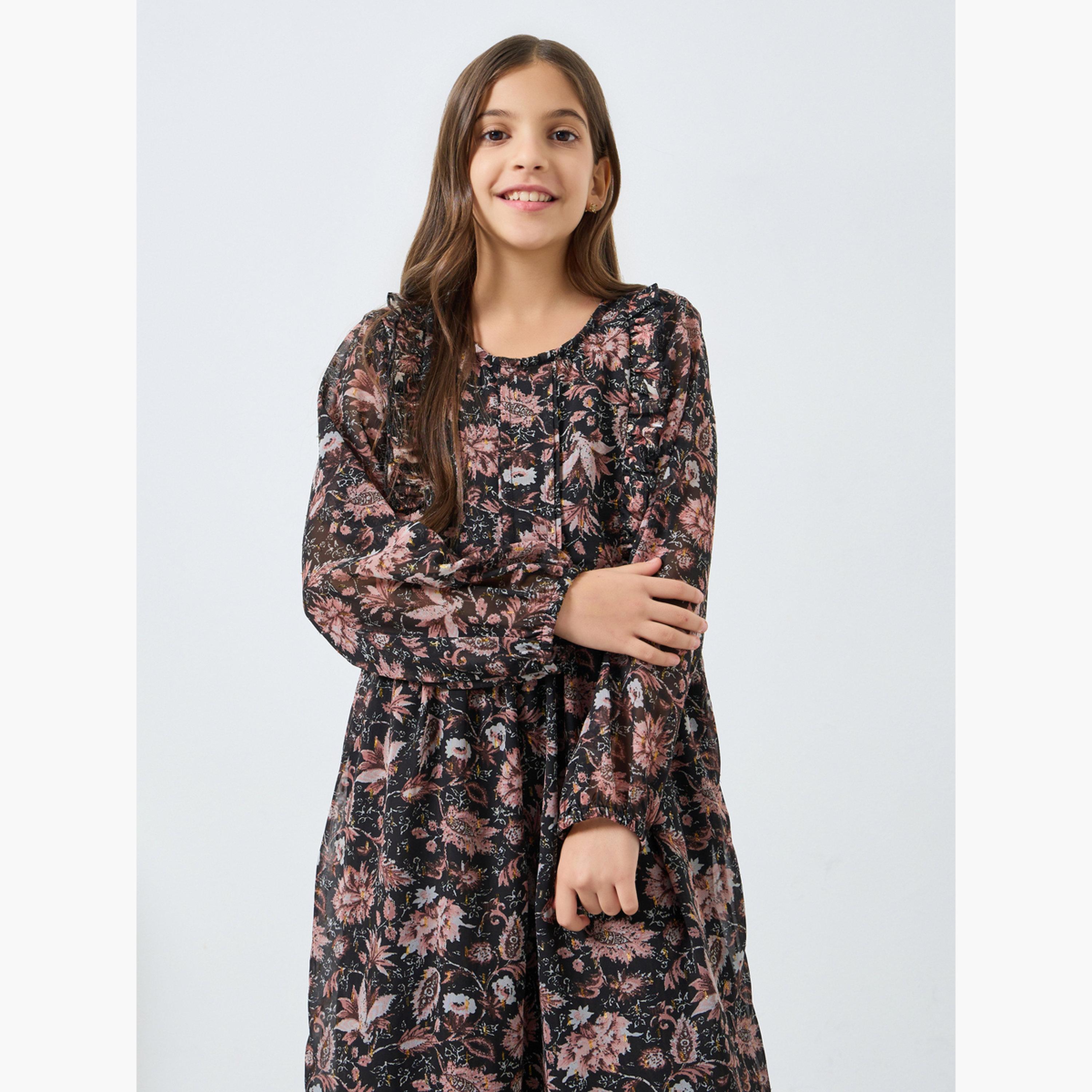 فستان بطبعة زهور وأكمام طويلة-girls-clothing-dressesandjumpsuits-image-2
