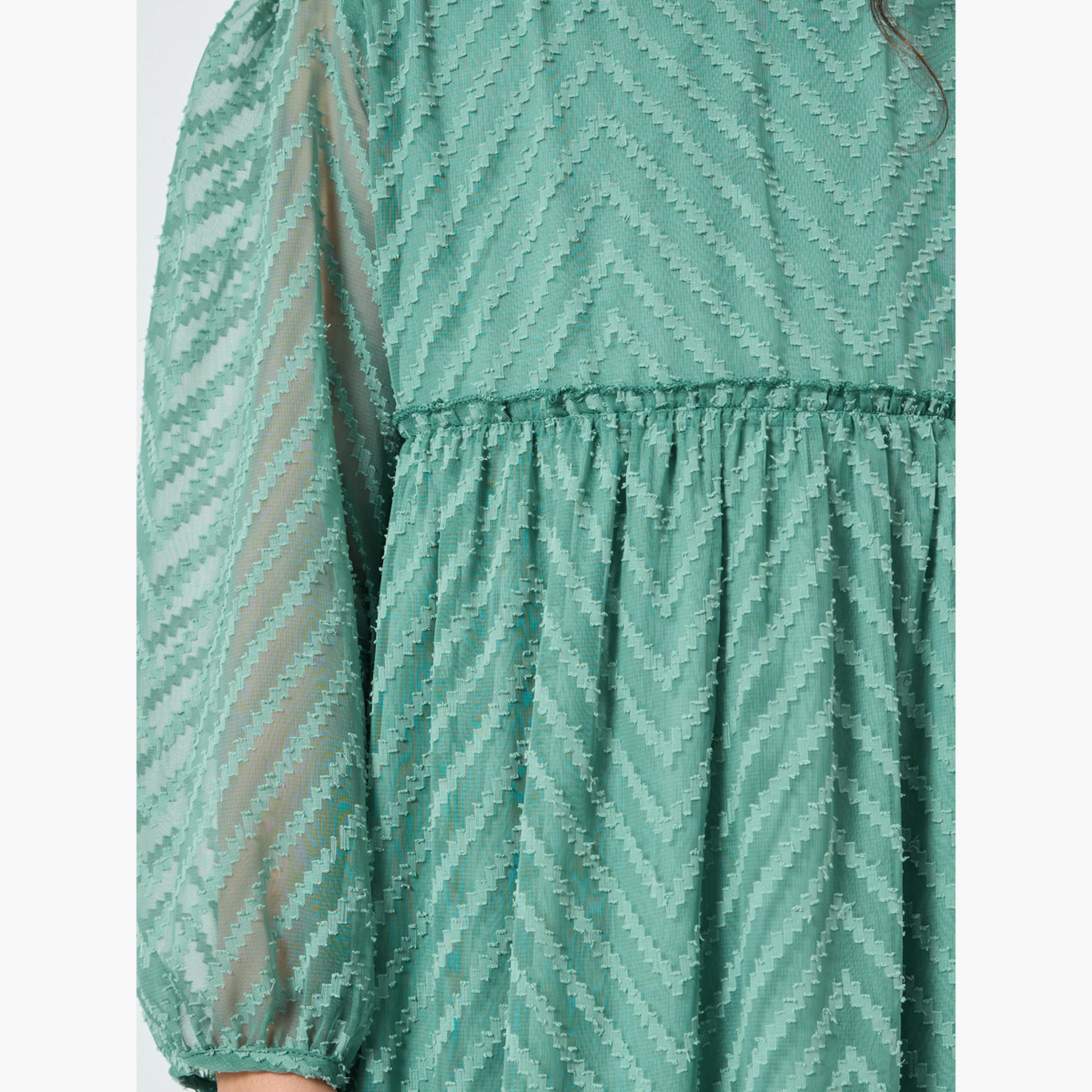 Styli Girls Green Balloon Sleeve Ruffled Hem Dress-girls-clothing-dressesandjumpsuits-image-4