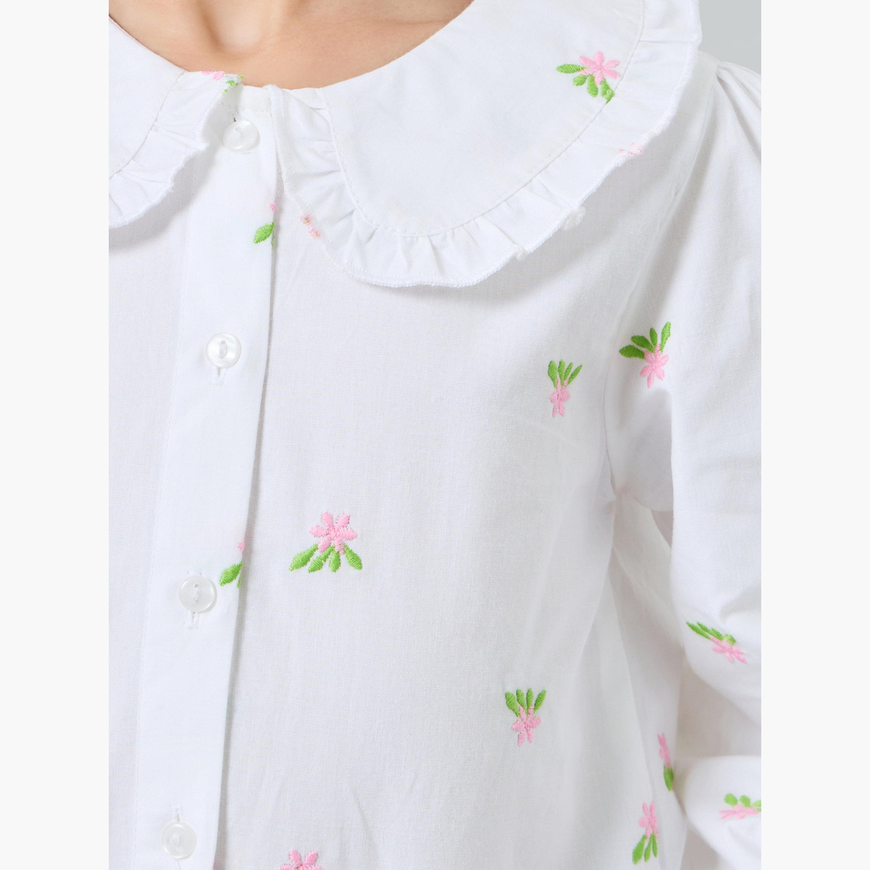 بلوزة قطن مطرزة بياقة بيتر بان-girls-clothing-blousesandshirts-image-2