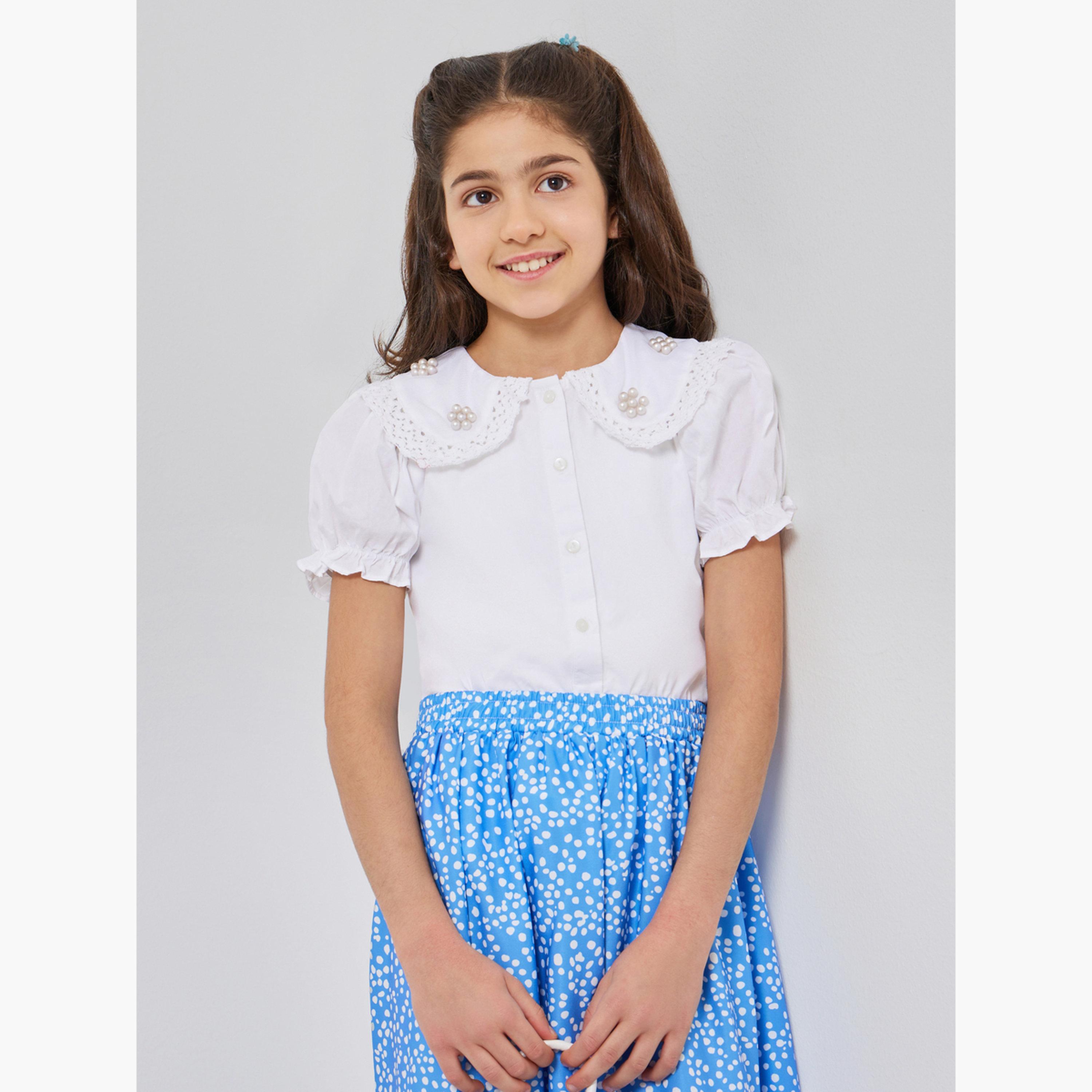 بلوزة قطنية بياقة مطرزة-girls-clothing-blousesandshirts-image-1