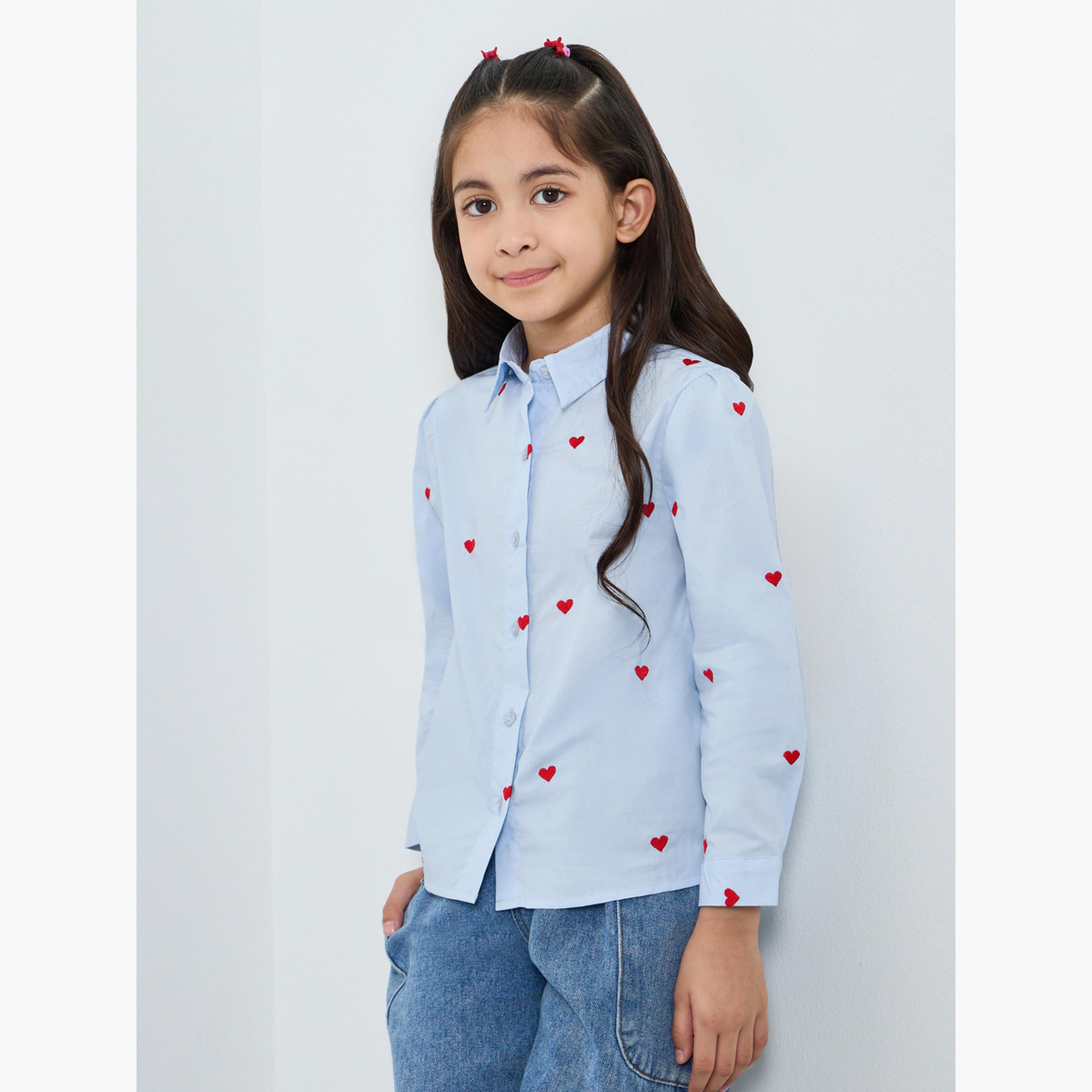 قميص قطن بتطريز قلب-girls-clothing-blousesandshirts-image-1
