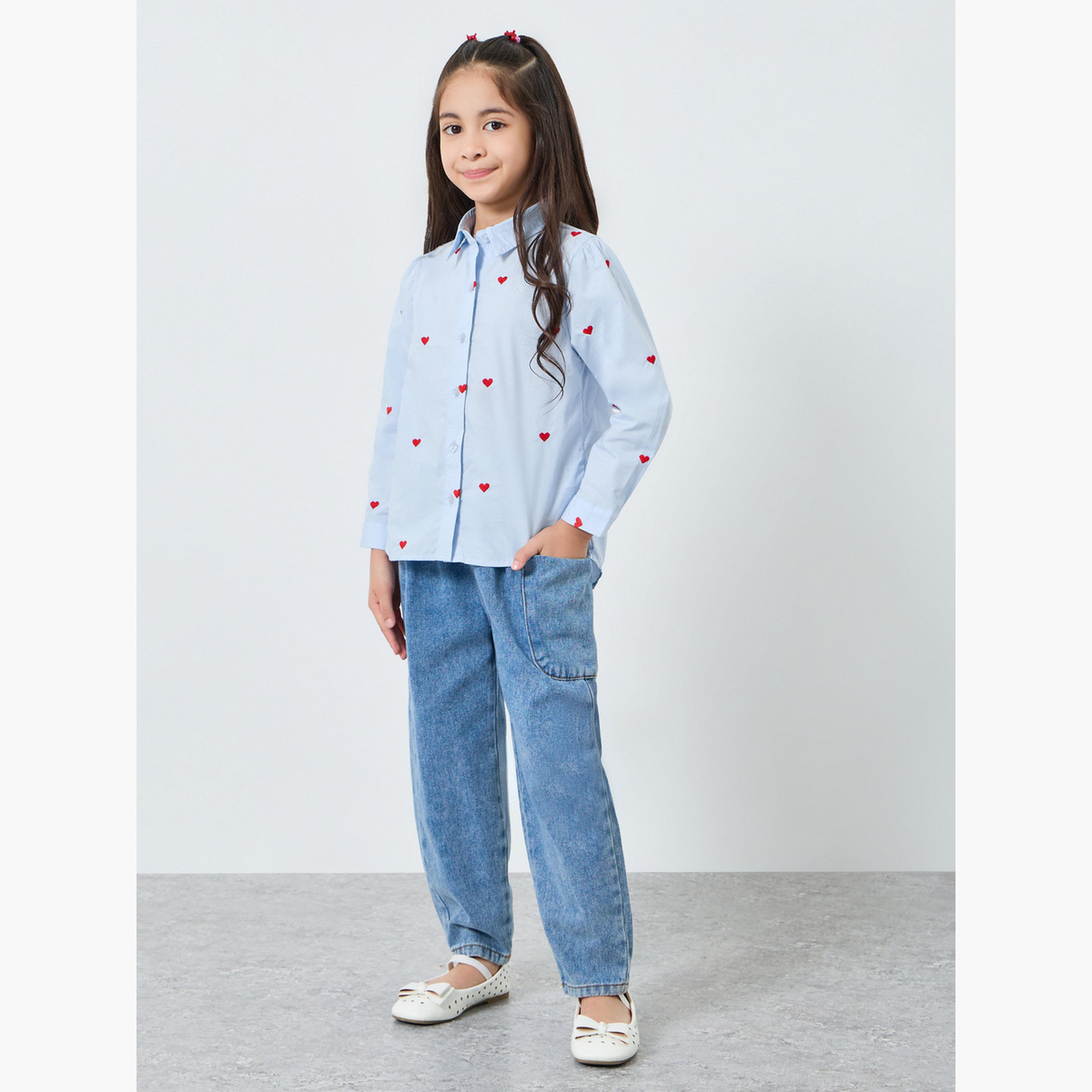 قميص قطن بتطريز قلب-girls-clothing-blousesandshirts-image-2