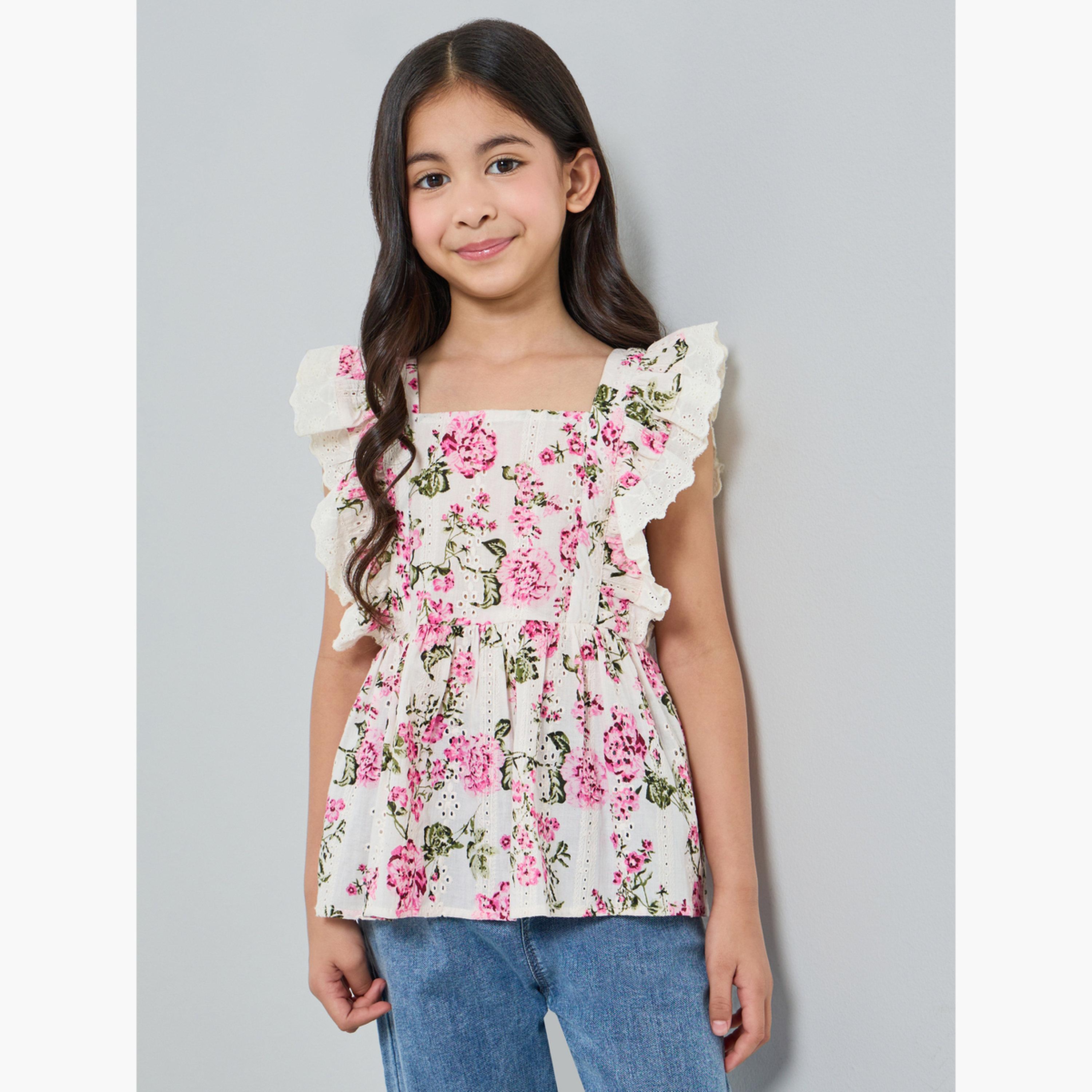 بلوزة بأكمام كشكش وطبعة أزهار-girls-clothing-blousesandshirts-image-1