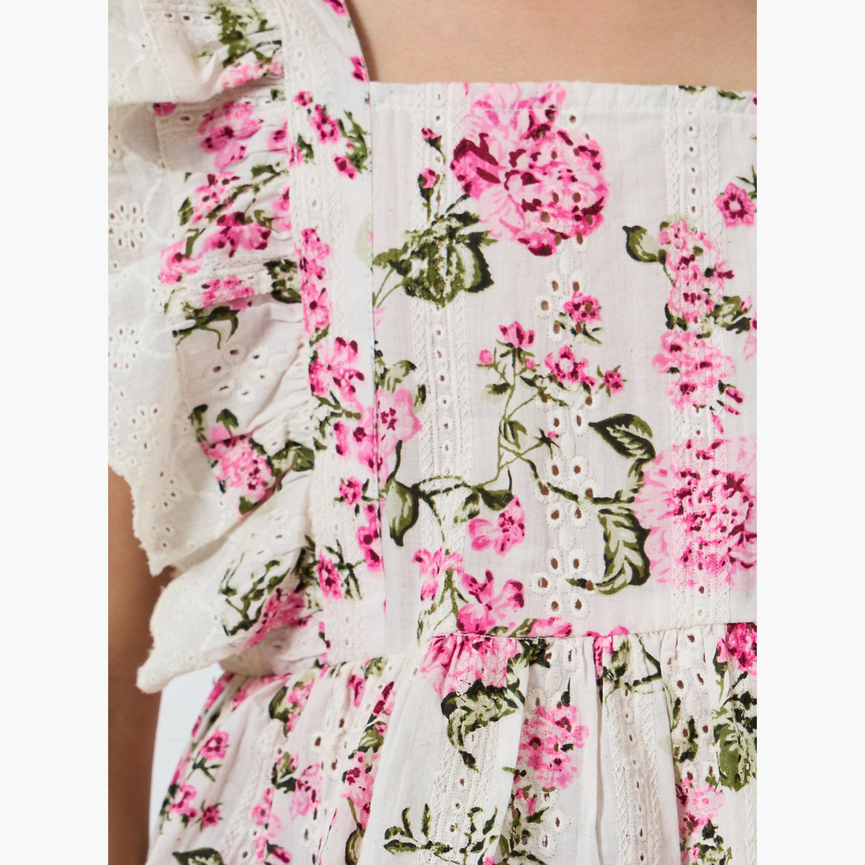 Styli Girls Floral Print Ruffle Sleeve Top-girls-clothing-blousesandshirts-image-4