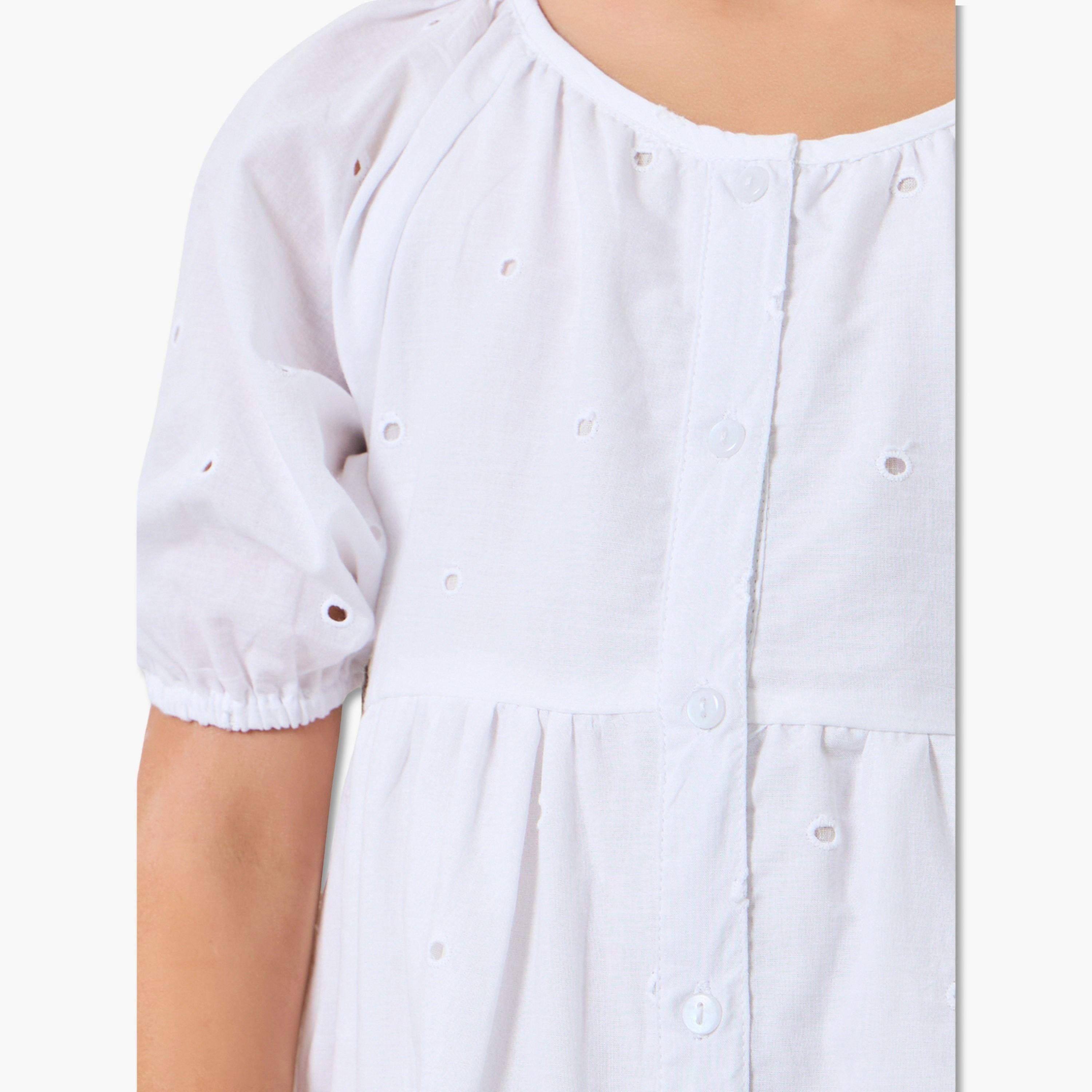 Styli Girls White A-Line Eyelet Mini Dress-girls-clothing-dressesandjumpsuits-image-4