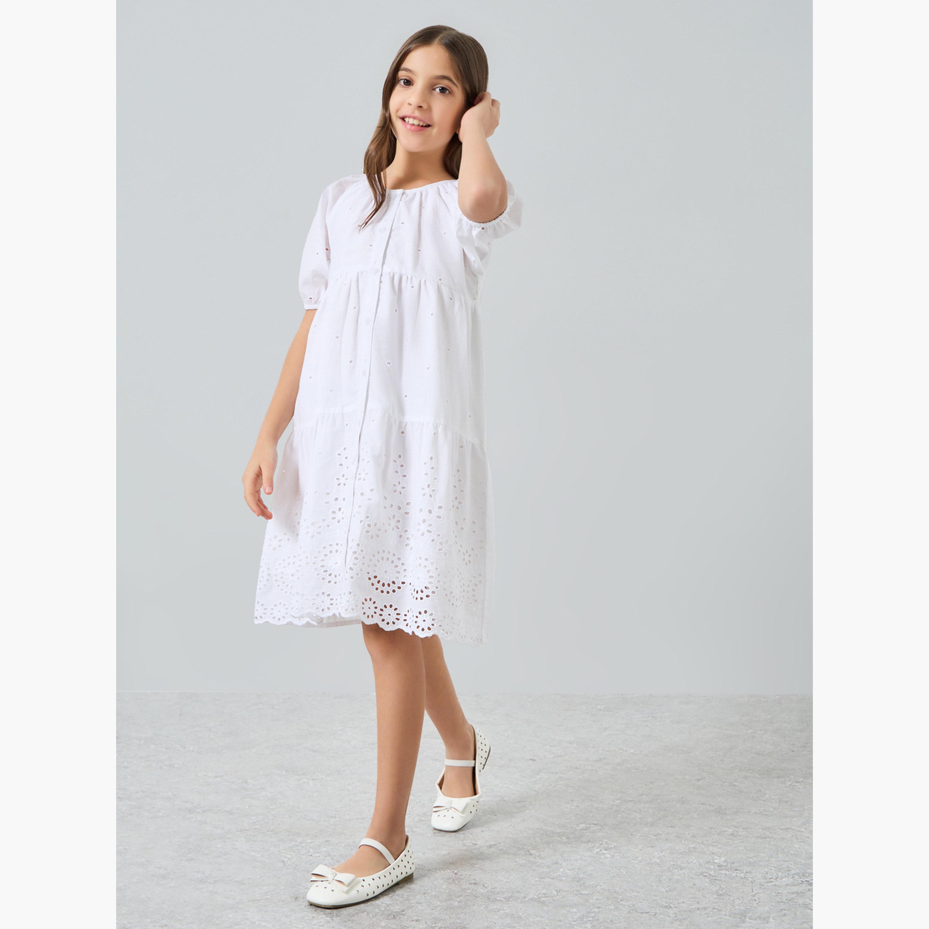 فستان ميدي مطرز بحافة واسعة للبنات-girls-clothing-dressesandjumpsuits-image-2