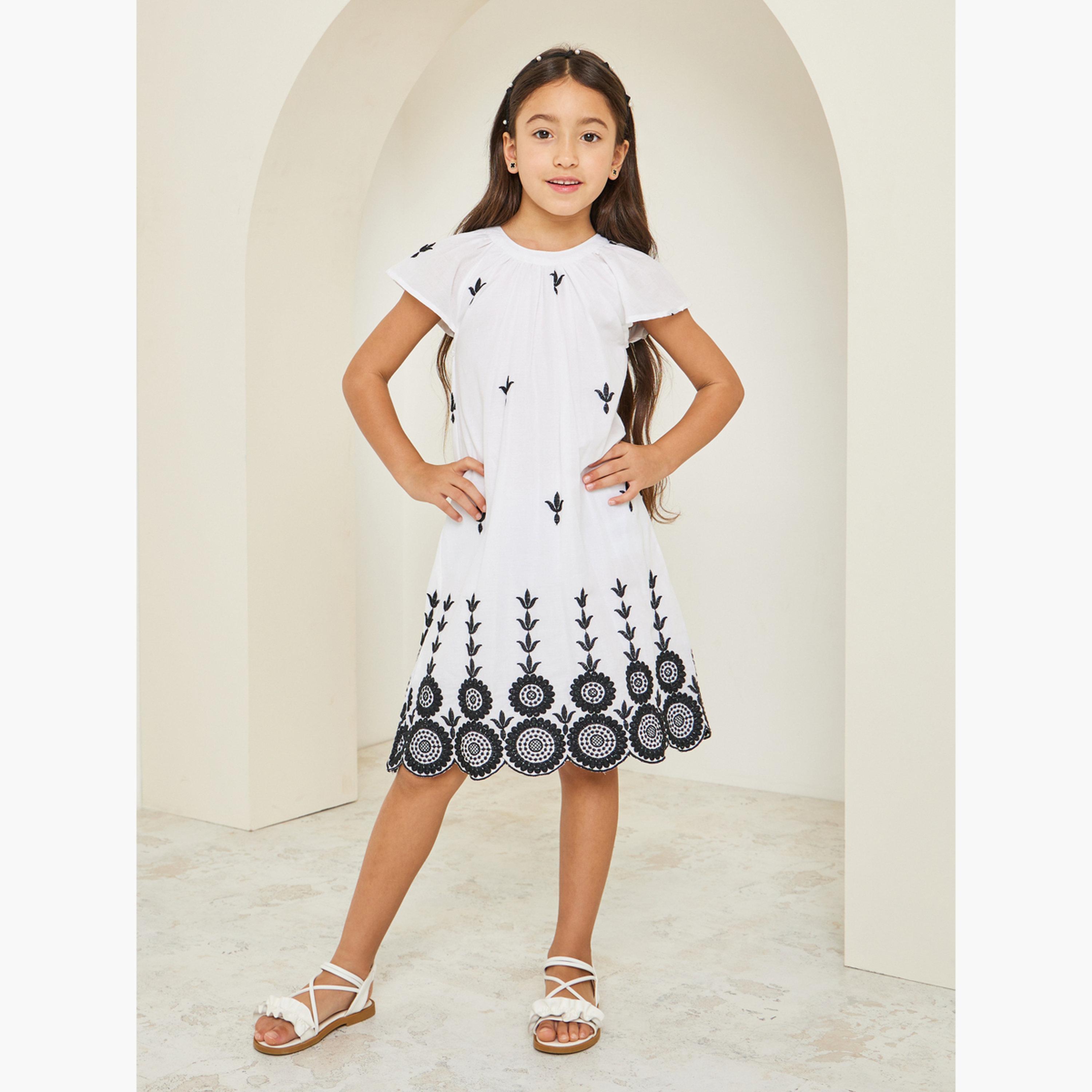 Styli Girls White Embroidered Short Sleeve Dress-girls-clothing-dressesandjumpsuits-image-2
