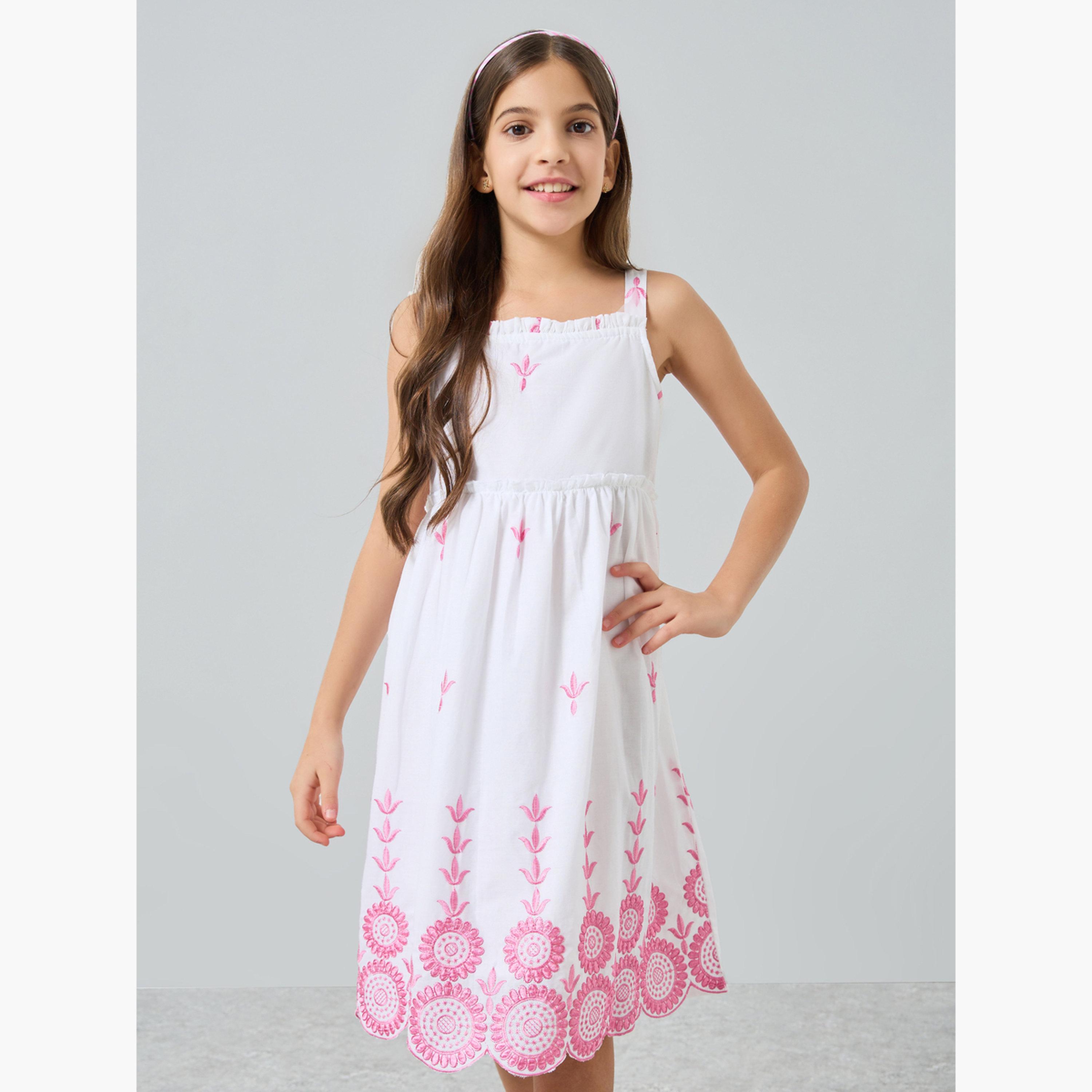 فستان ميدي مطرز بسيور للبنات-girls-clothing-dressesandjumpsuits-image-1
