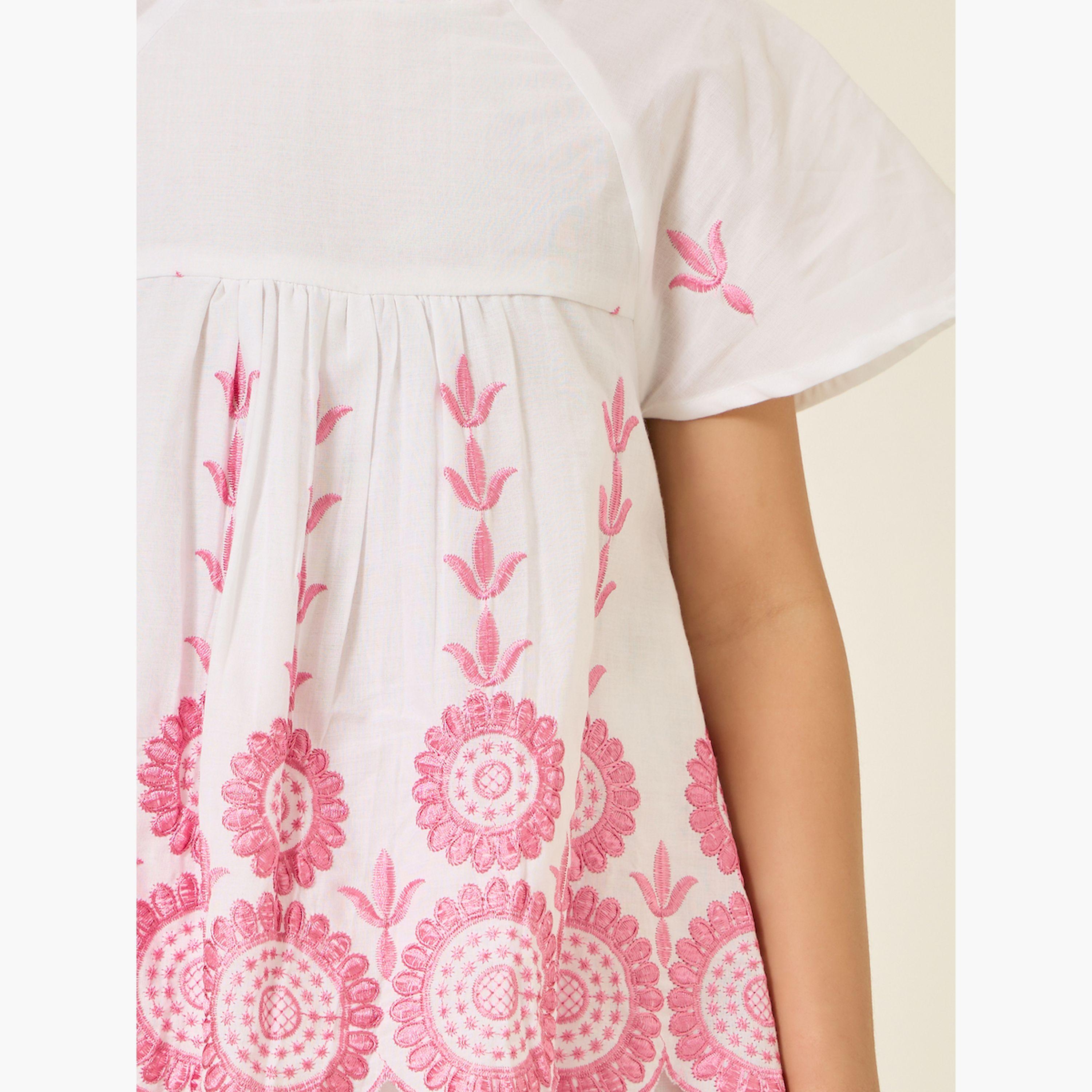 Styli Girls White Cotton Embroidered Top and Pants Set-girls-clothing-setsandcoords-image-5