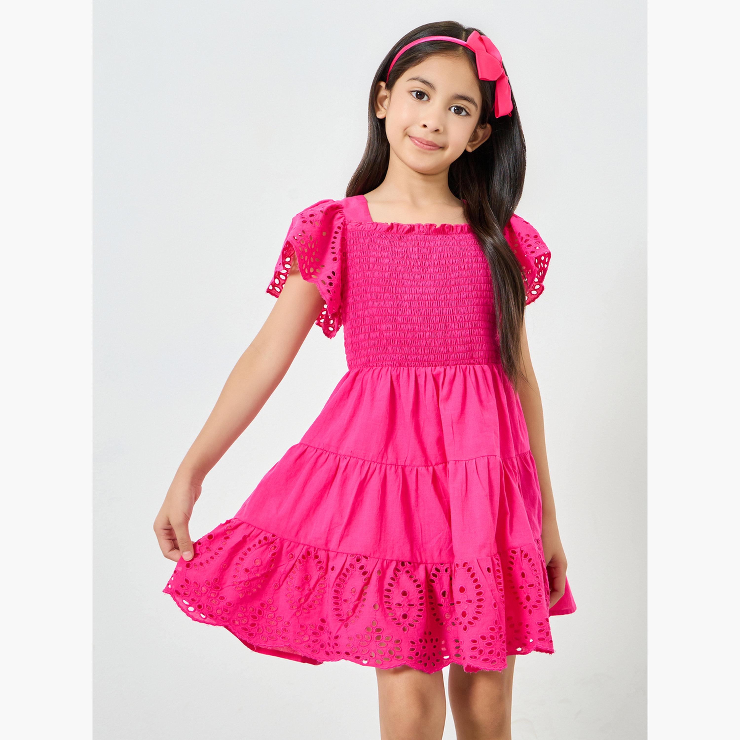 فستان بحافة شيفلي وتفاصيل مزمومة-girls-clothing-dressesandjumpsuits-image-1