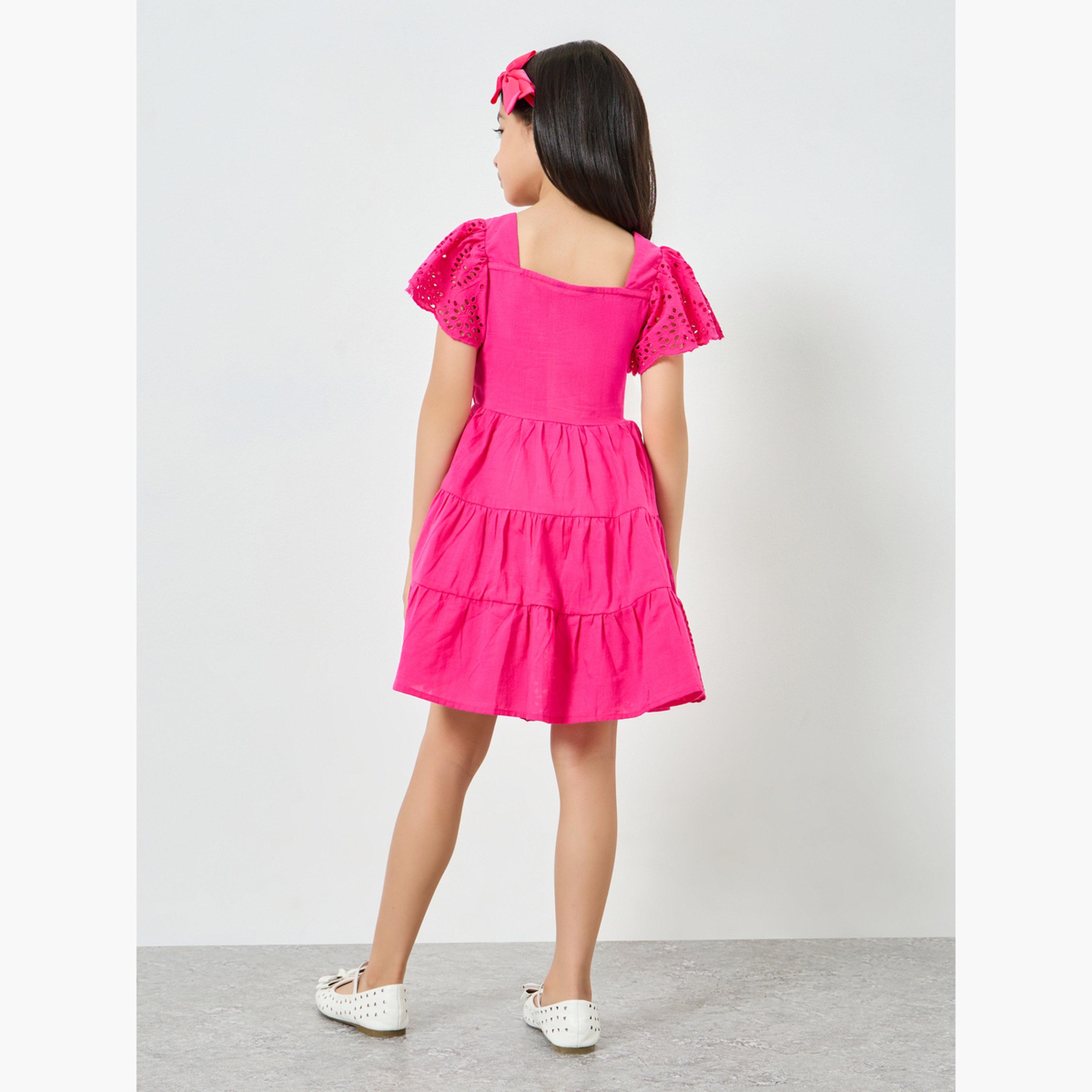 فستان بحافة شيفلي وتفاصيل مزمومة-girls-clothing-dressesandjumpsuits-image-3