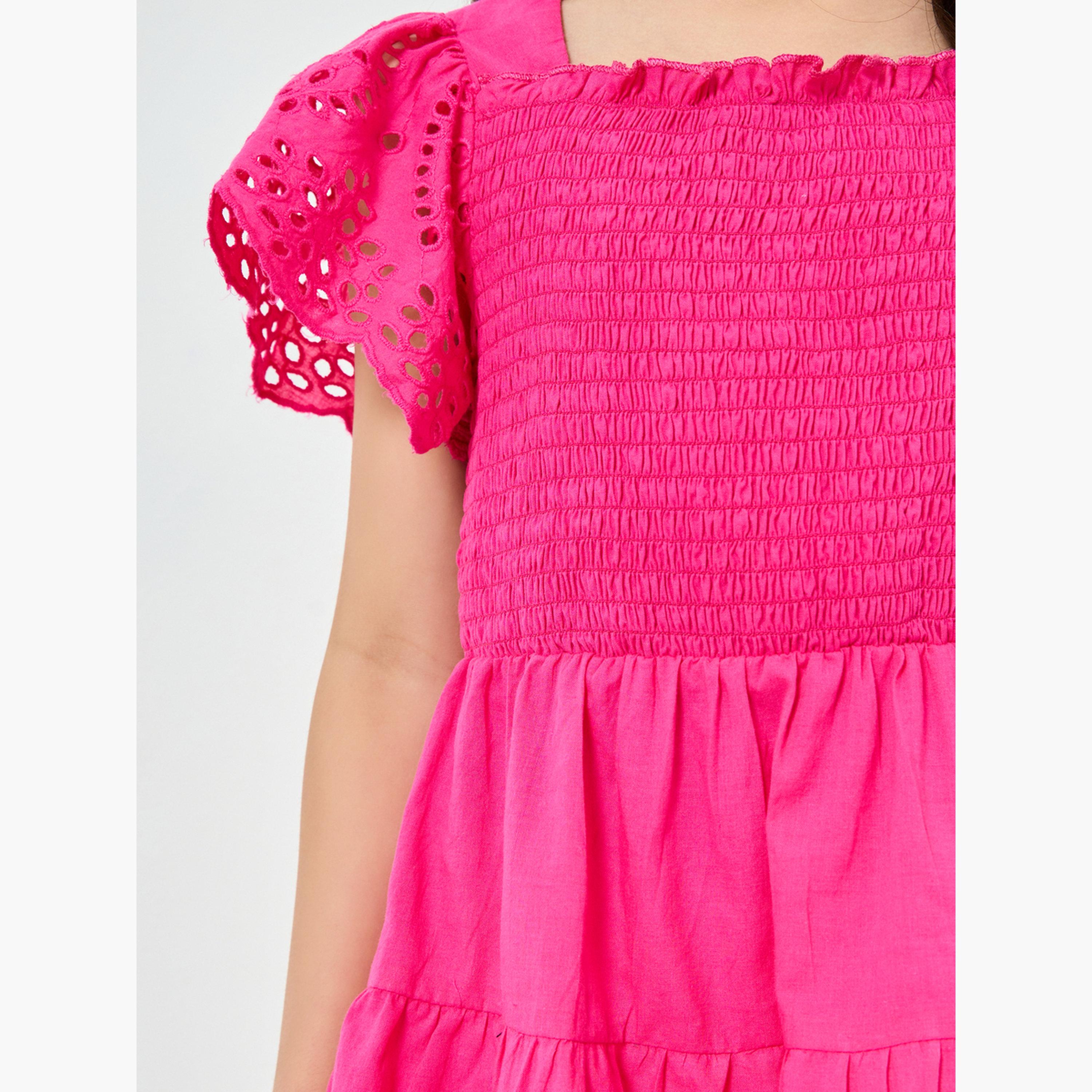 فستان بحافة شيفلي وتفاصيل مزمومة-girls-clothing-dressesandjumpsuits-image-4