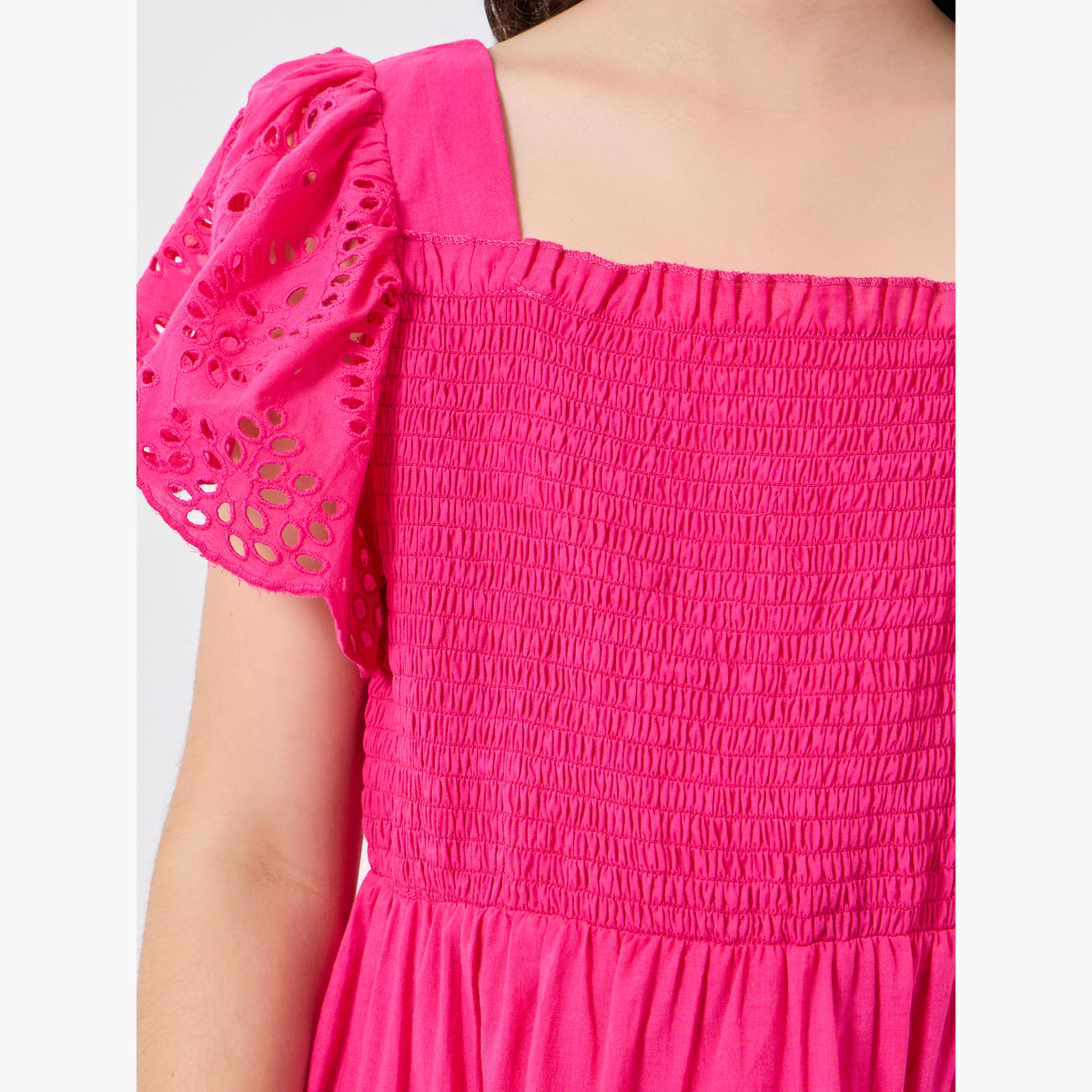 فستان قصير بخصر مزموم للبنات-girls-clothing-dressesandjumpsuits-image-4
