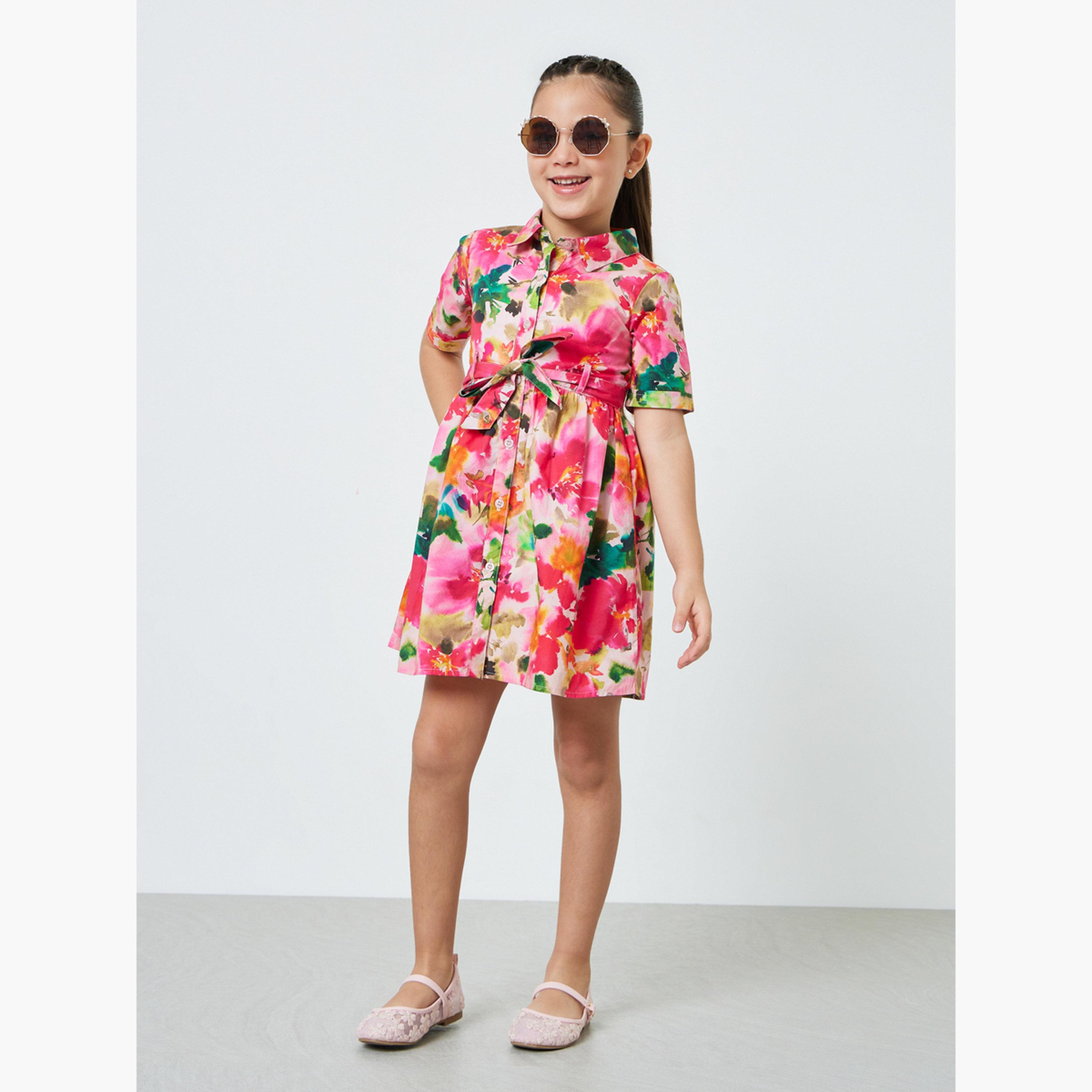 Styli Girls Floral Print Shirt Dress-girls-clothing-dressesandjumpsuits-image-2