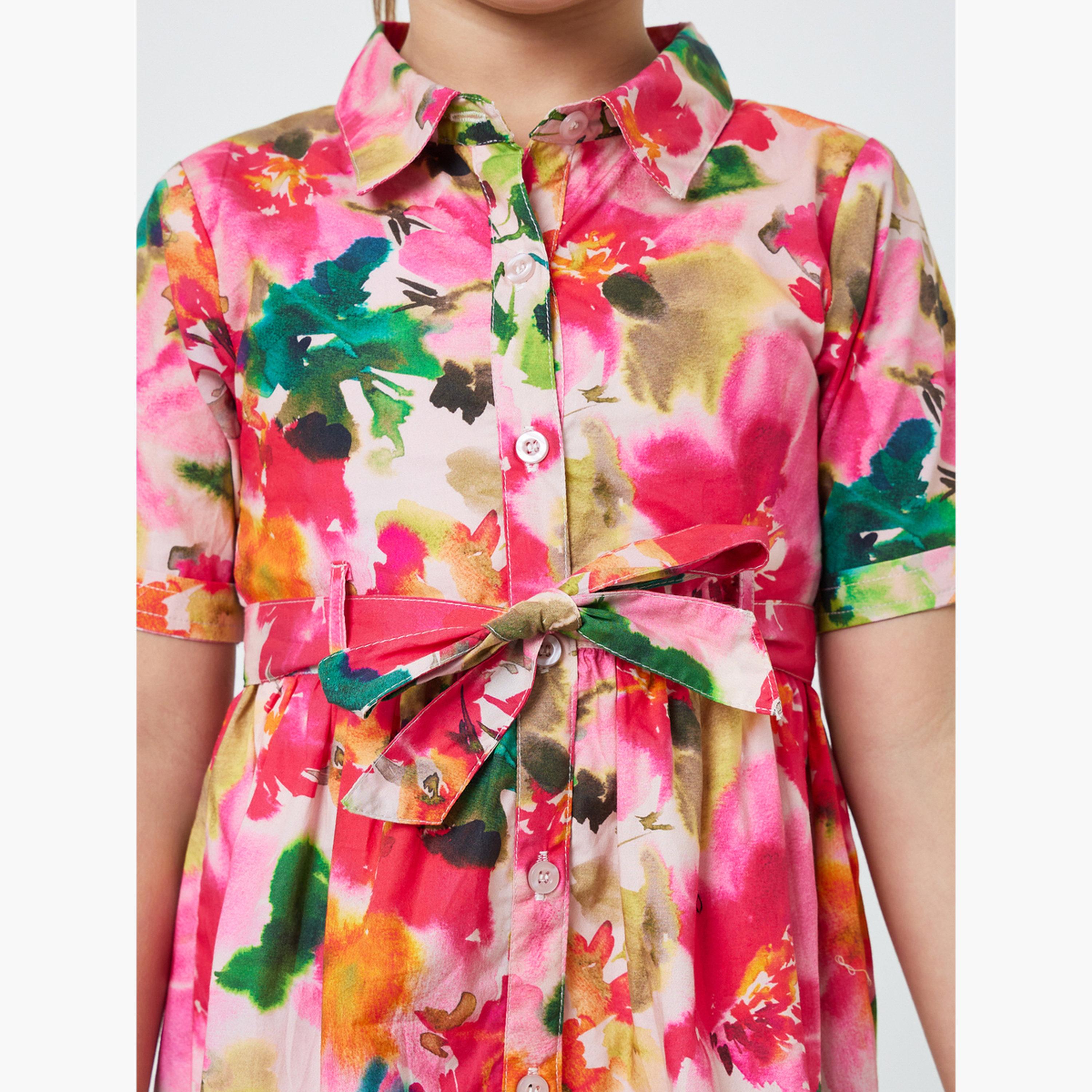 ستايلي - فستان قميص مطبوع عليه زهور للبنات-girls-clothing-dressesandjumpsuits-image-4