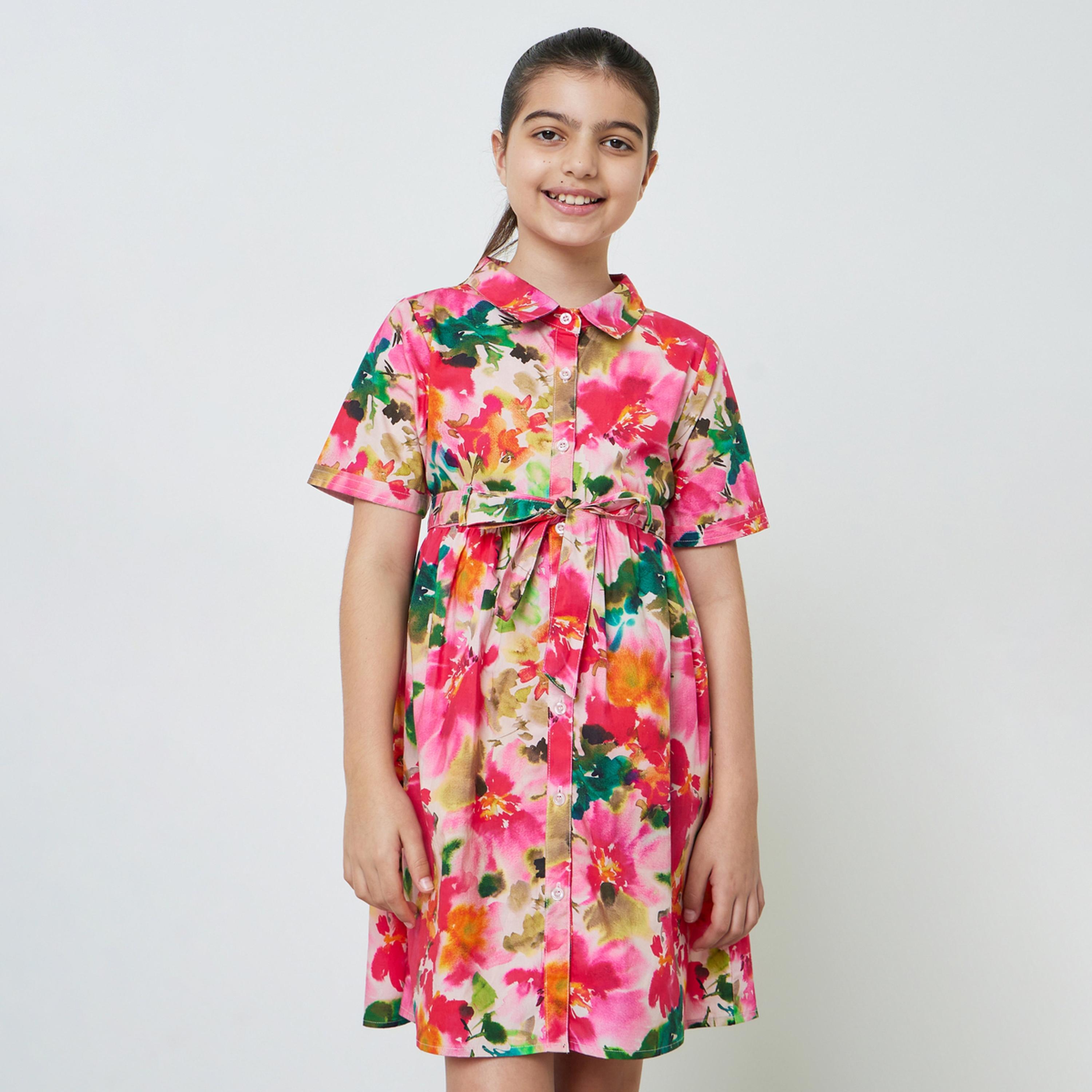 ستايلي - فستان قميص قطني مطبوع عليه زهور للفتيات المراهقات-girls-clothing-dressesandjumpsuits-image-1