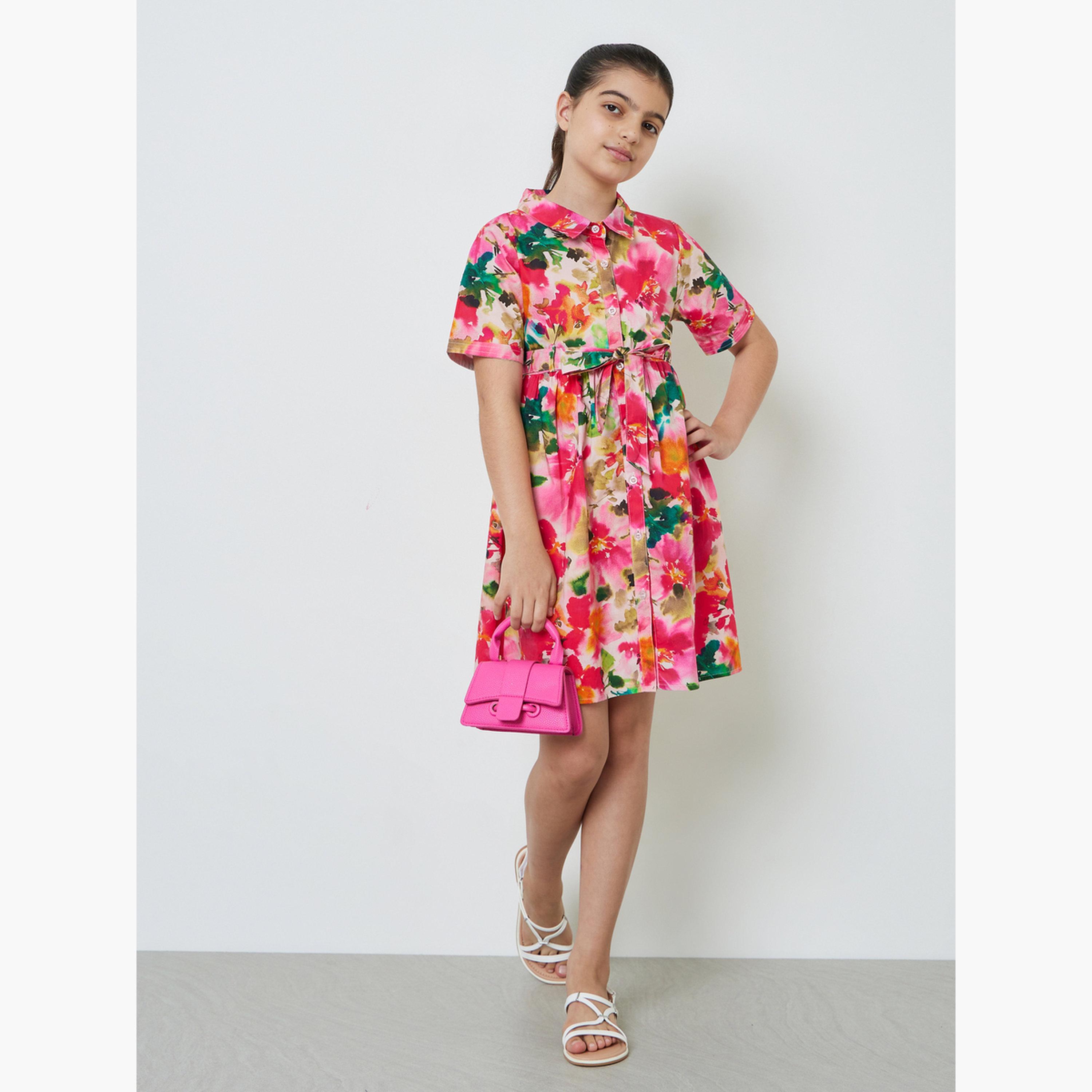 ستايلي - فستان قميص قطني مطبوع عليه زهور للفتيات المراهقات-girls-clothing-dressesandjumpsuits-image-2