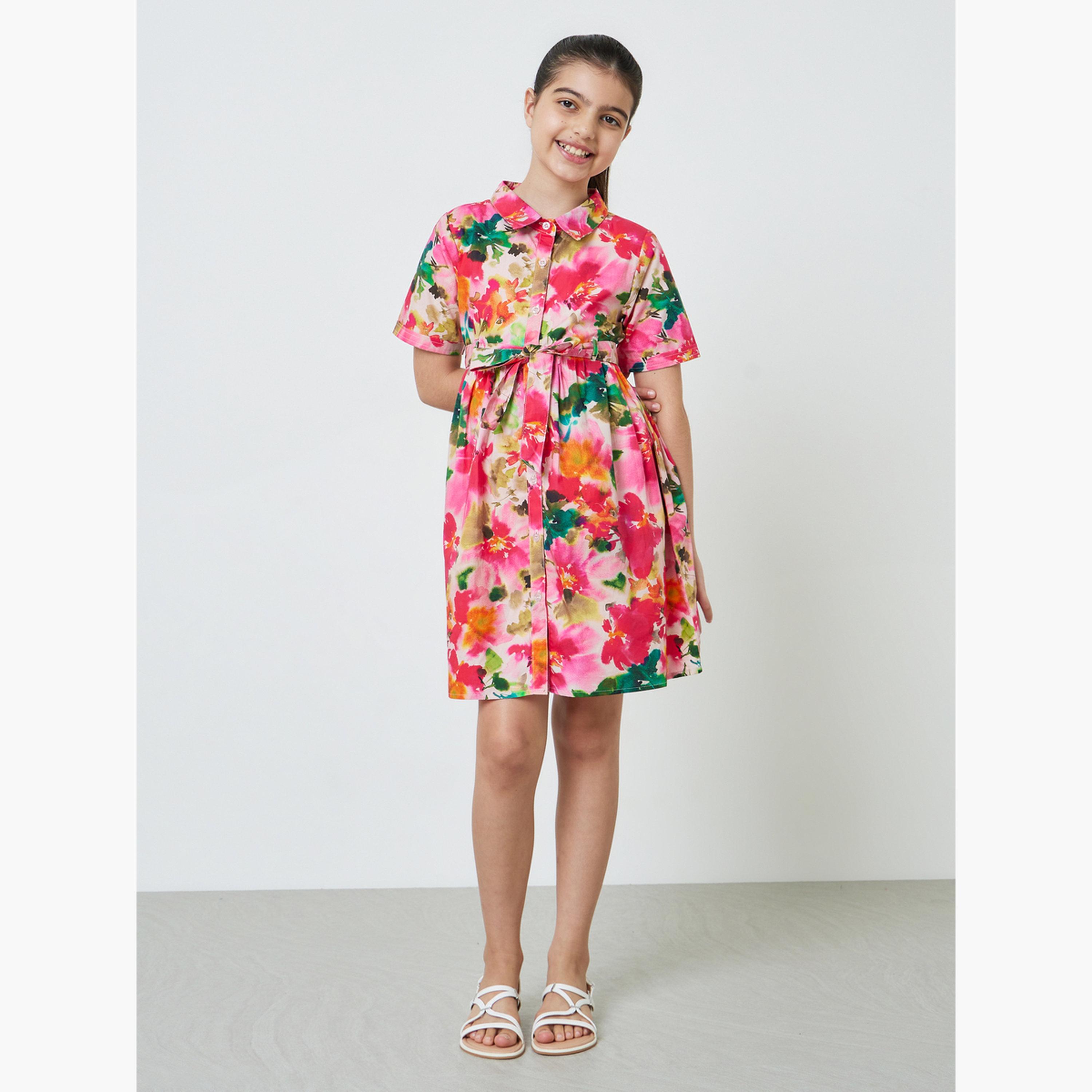 ستايلي - فستان قميص قطني مطبوع عليه زهور للفتيات المراهقات-girls-clothing-dressesandjumpsuits-image-3