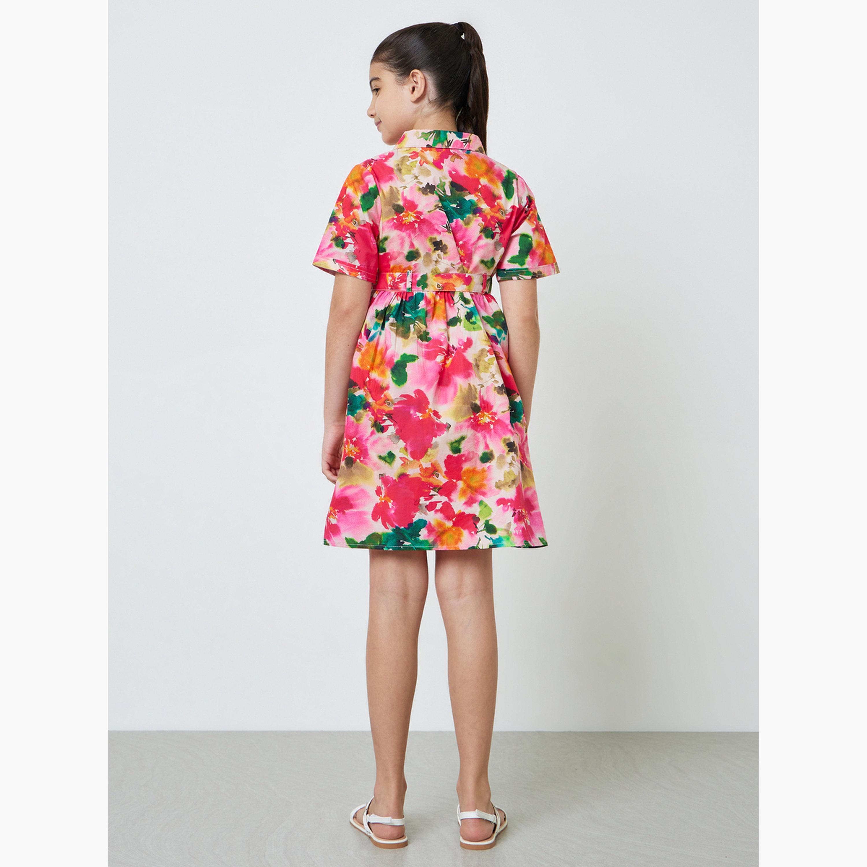 ستايلي - فستان قميص قطني مطبوع عليه زهور للفتيات المراهقات-girls-clothing-dressesandjumpsuits-image-4