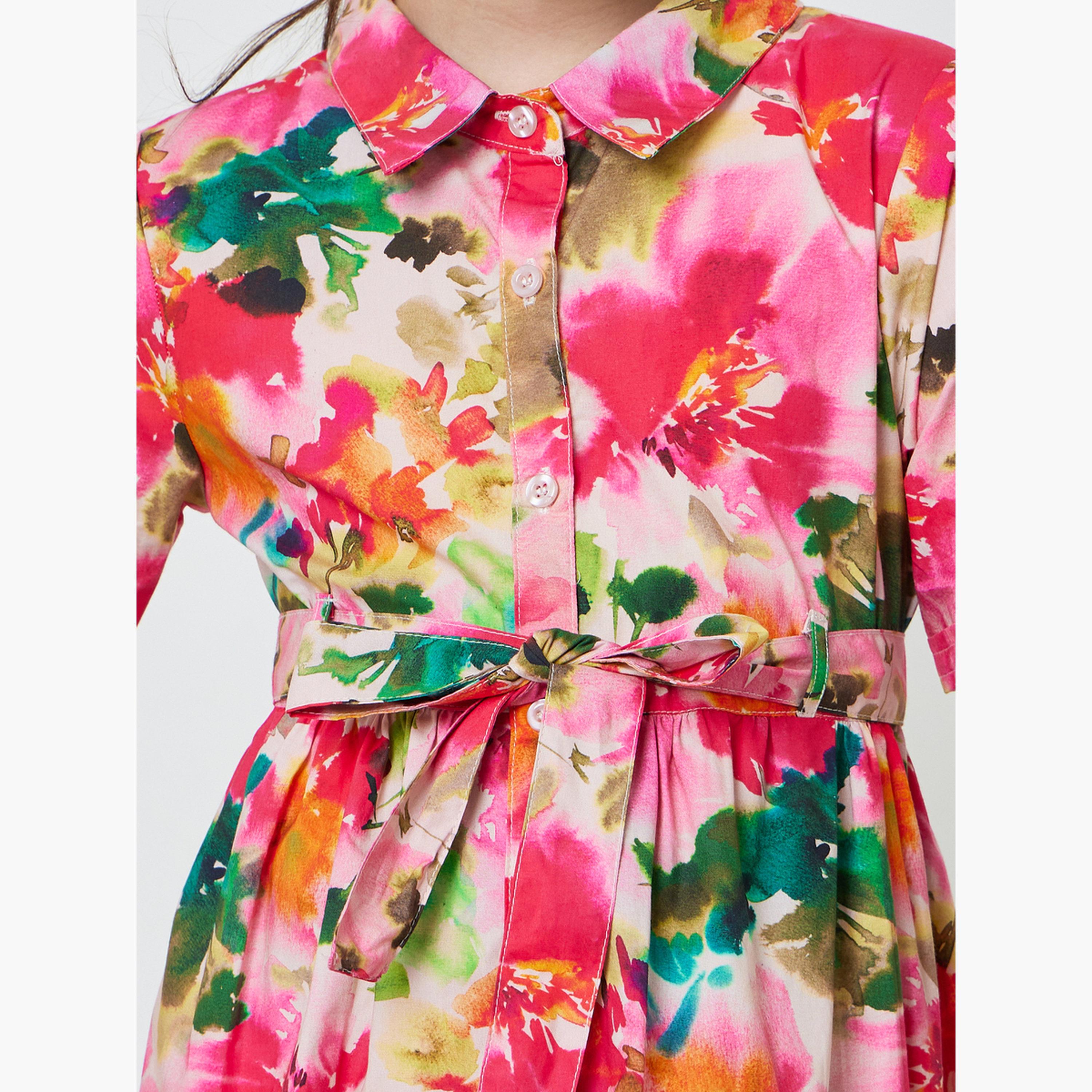ستايلي - فستان قميص قطني مطبوع عليه زهور للفتيات المراهقات-girls-clothing-dressesandjumpsuits-image-5