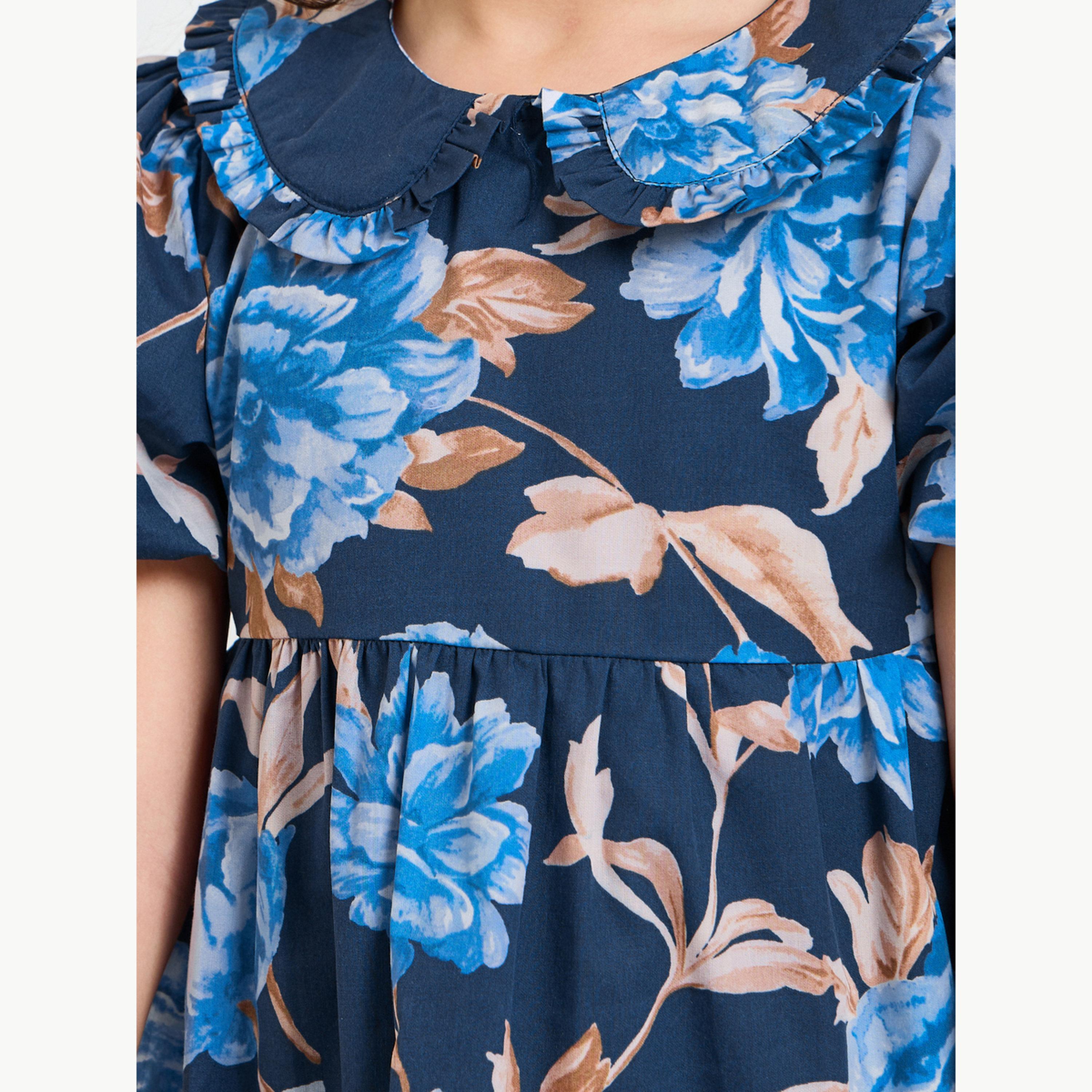 Styli Girls Floral Print Dress with Puff Sleeves-girls-clothing-dressesandjumpsuits-image-4