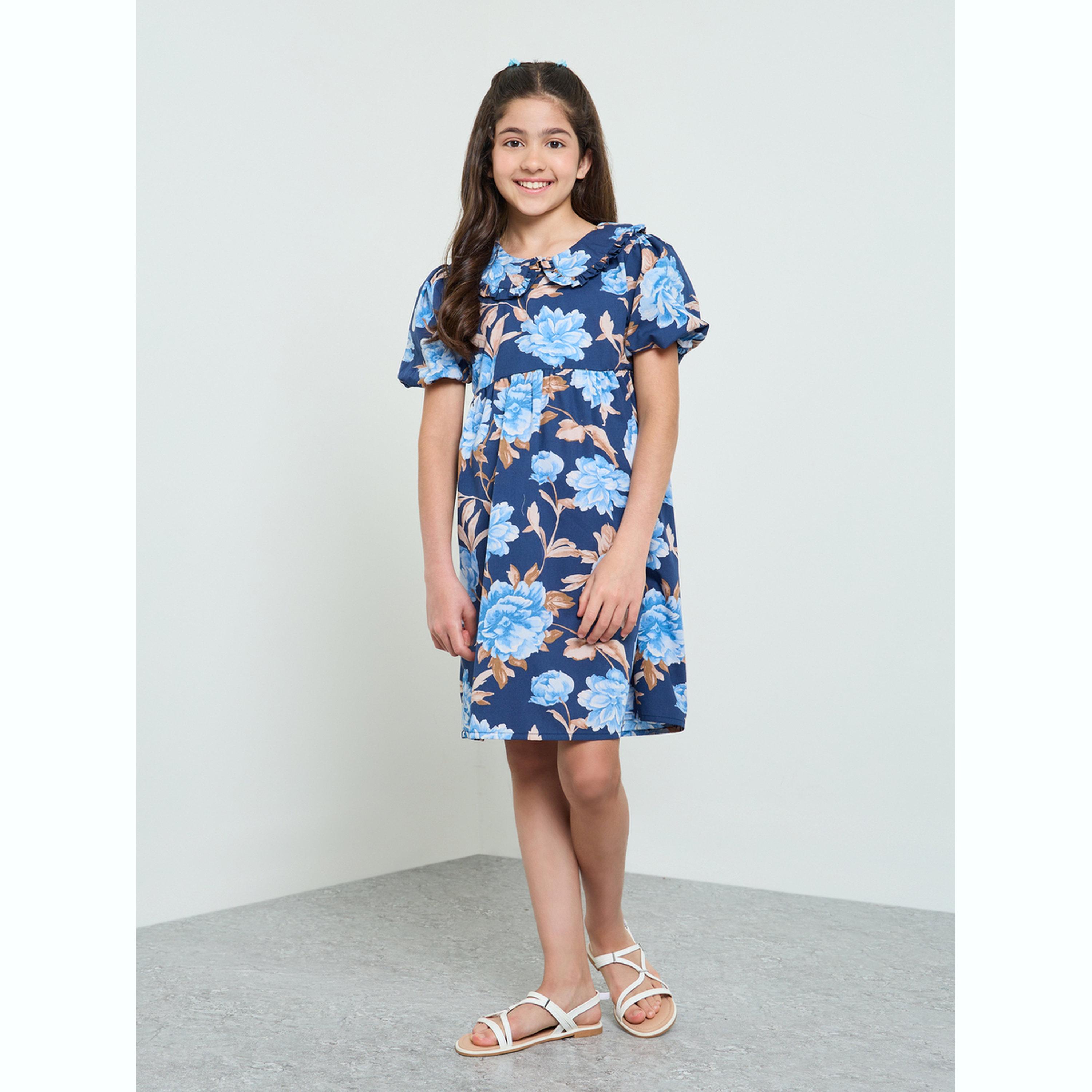 فستان بطبعات زهور بياقة بيتر بان للبنات-girls-clothing-dressesandjumpsuits-image-2