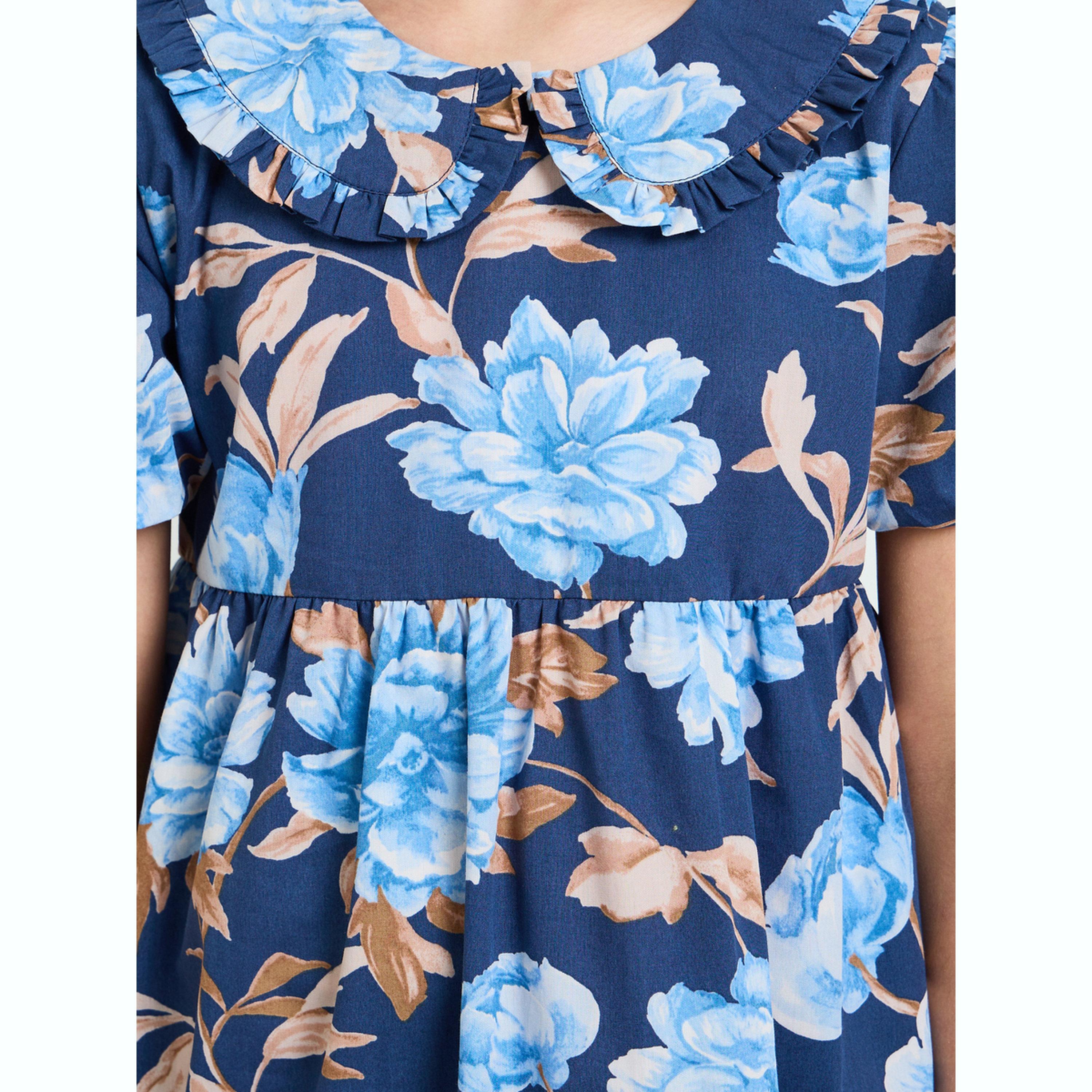 فستان بطبعات زهور بياقة بيتر بان للبنات-girls-clothing-dressesandjumpsuits-image-4