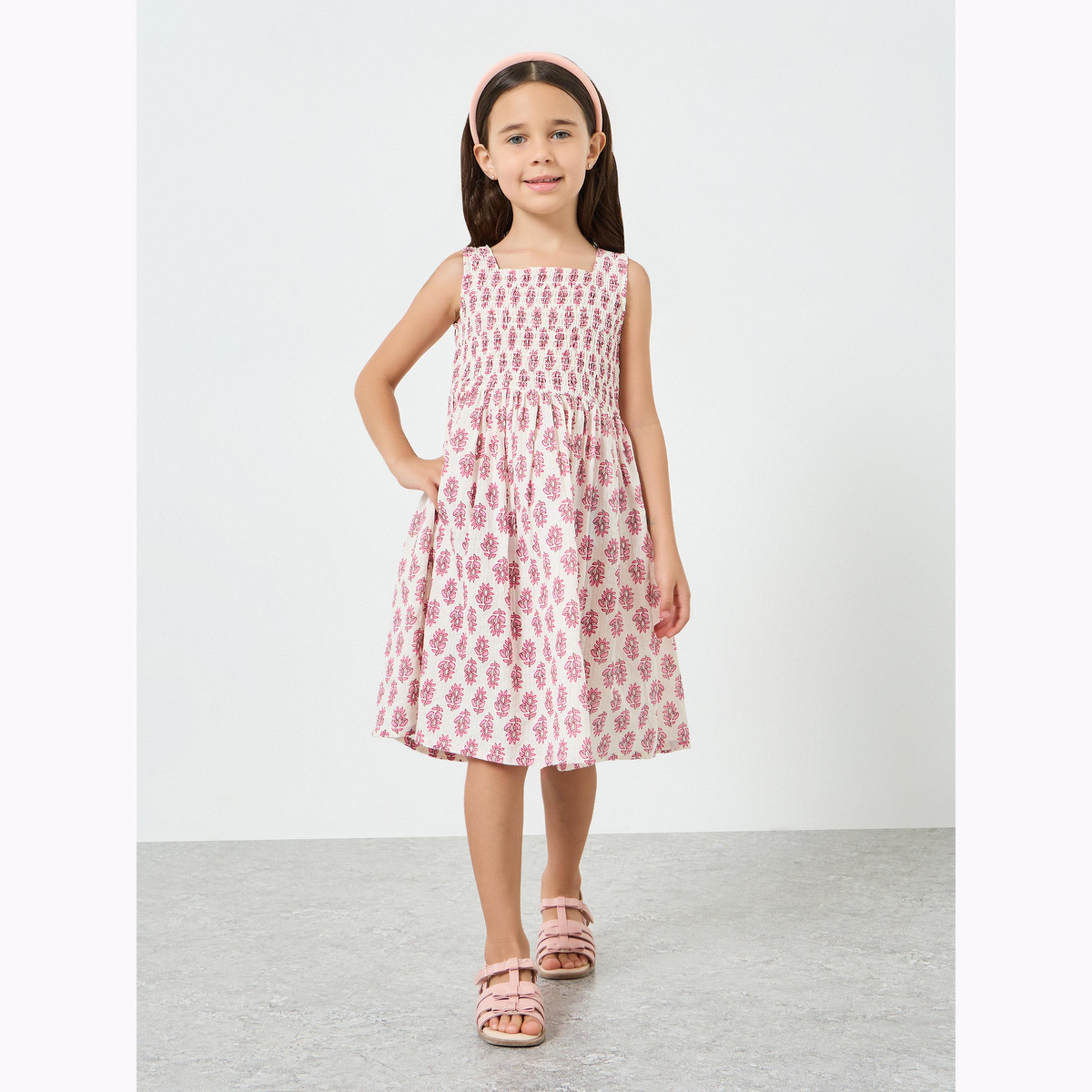 فستان بلا أكمام بزمزمة وطبعات زهور للبنات-girls-clothing-dressesandjumpsuits-image-1