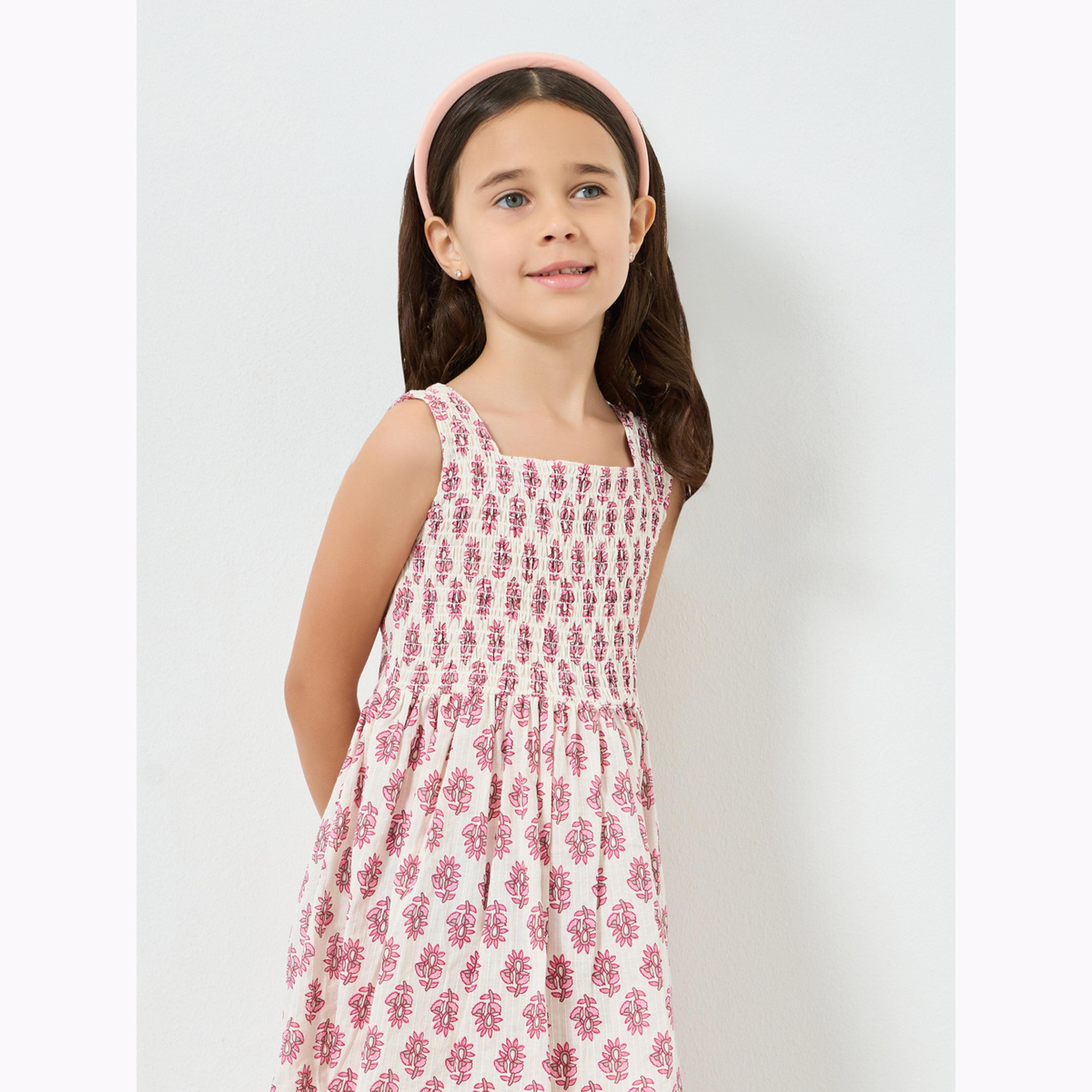 فستان بلا أكمام بزمزمة وطبعات زهور للبنات-girls-clothing-dressesandjumpsuits-image-2