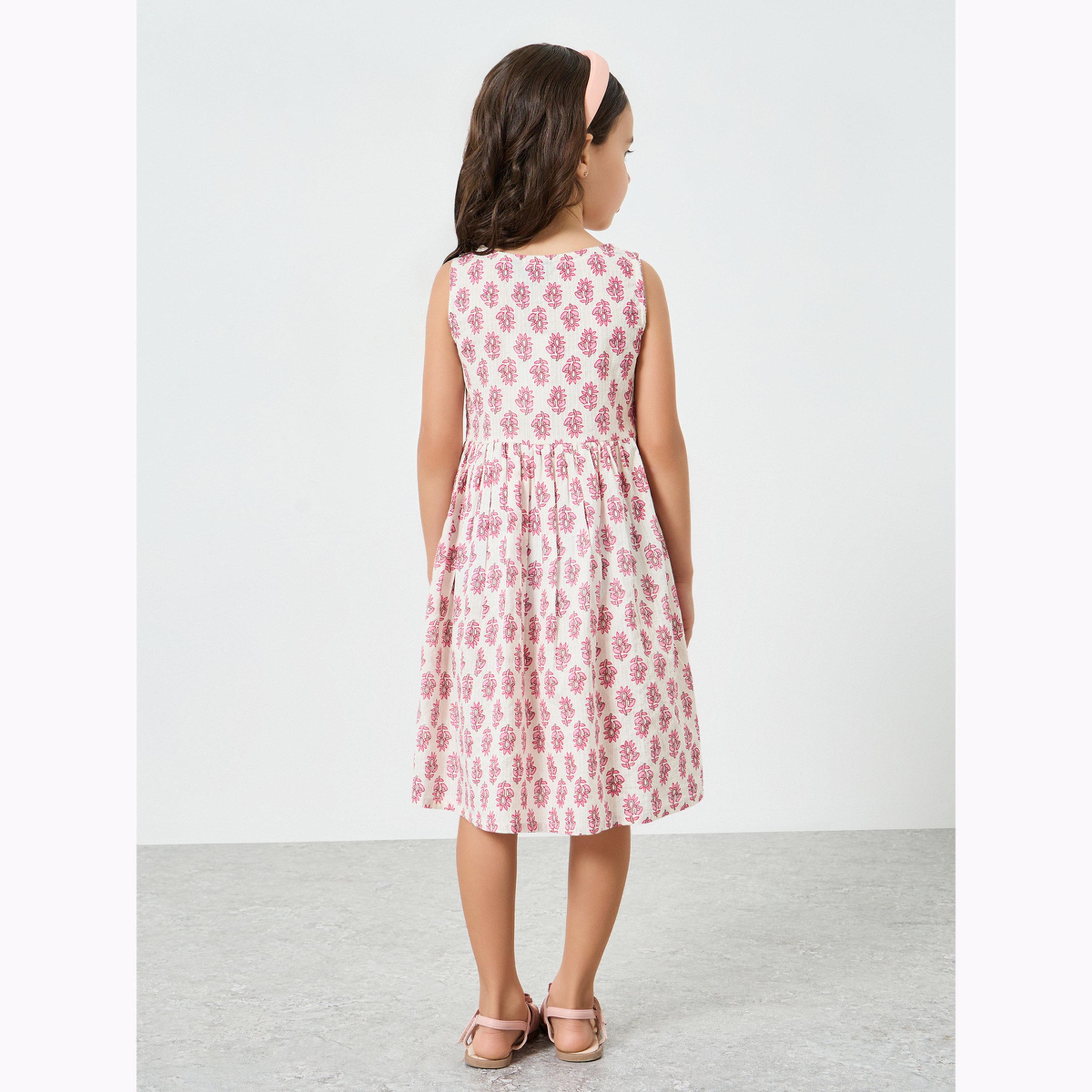 فستان بلا أكمام بزمزمة وطبعات زهور للبنات-girls-clothing-dressesandjumpsuits-image-3