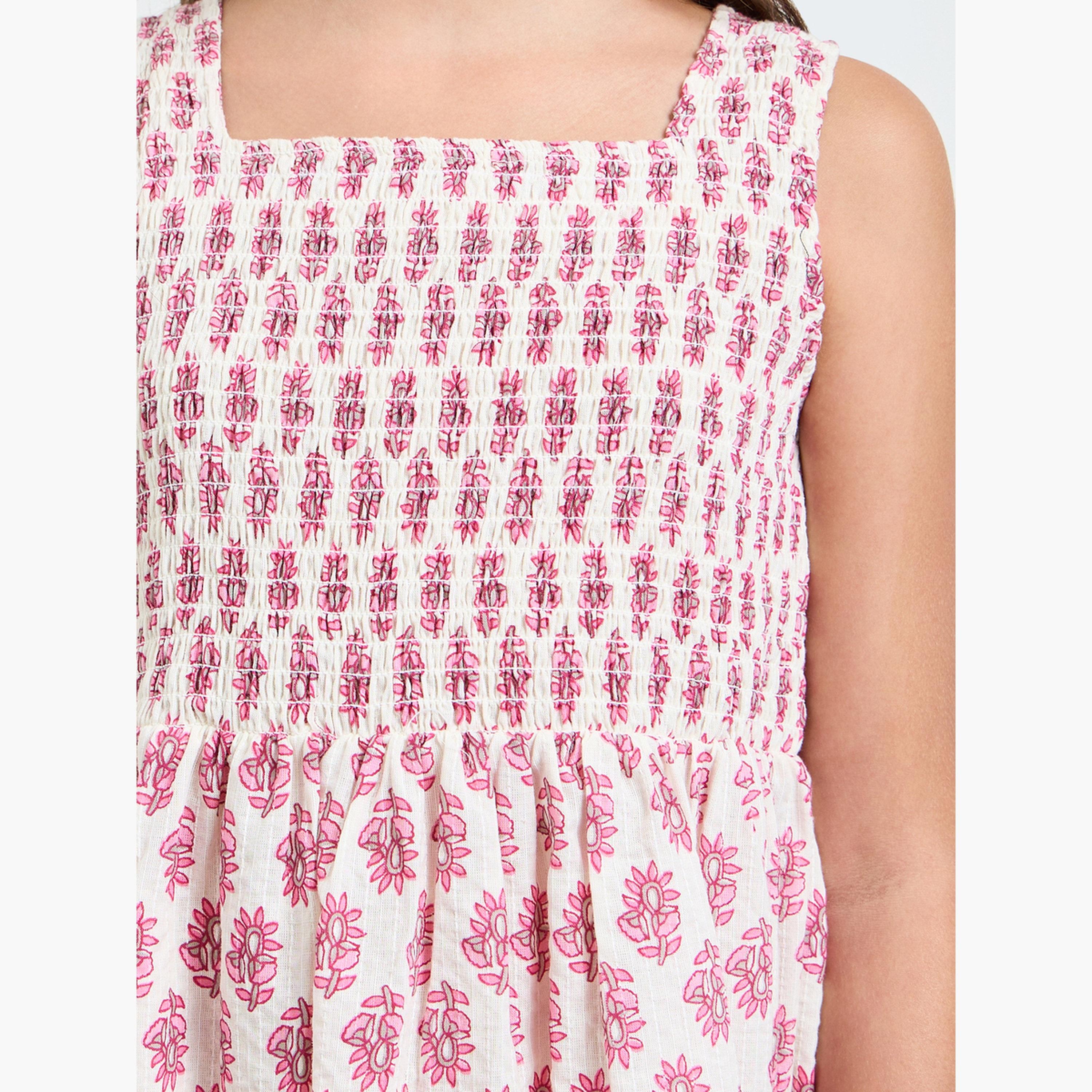 فستان بياقة مربعة وطبعة كاملة للبنات-girls-clothing-dressesandjumpsuits-image-4