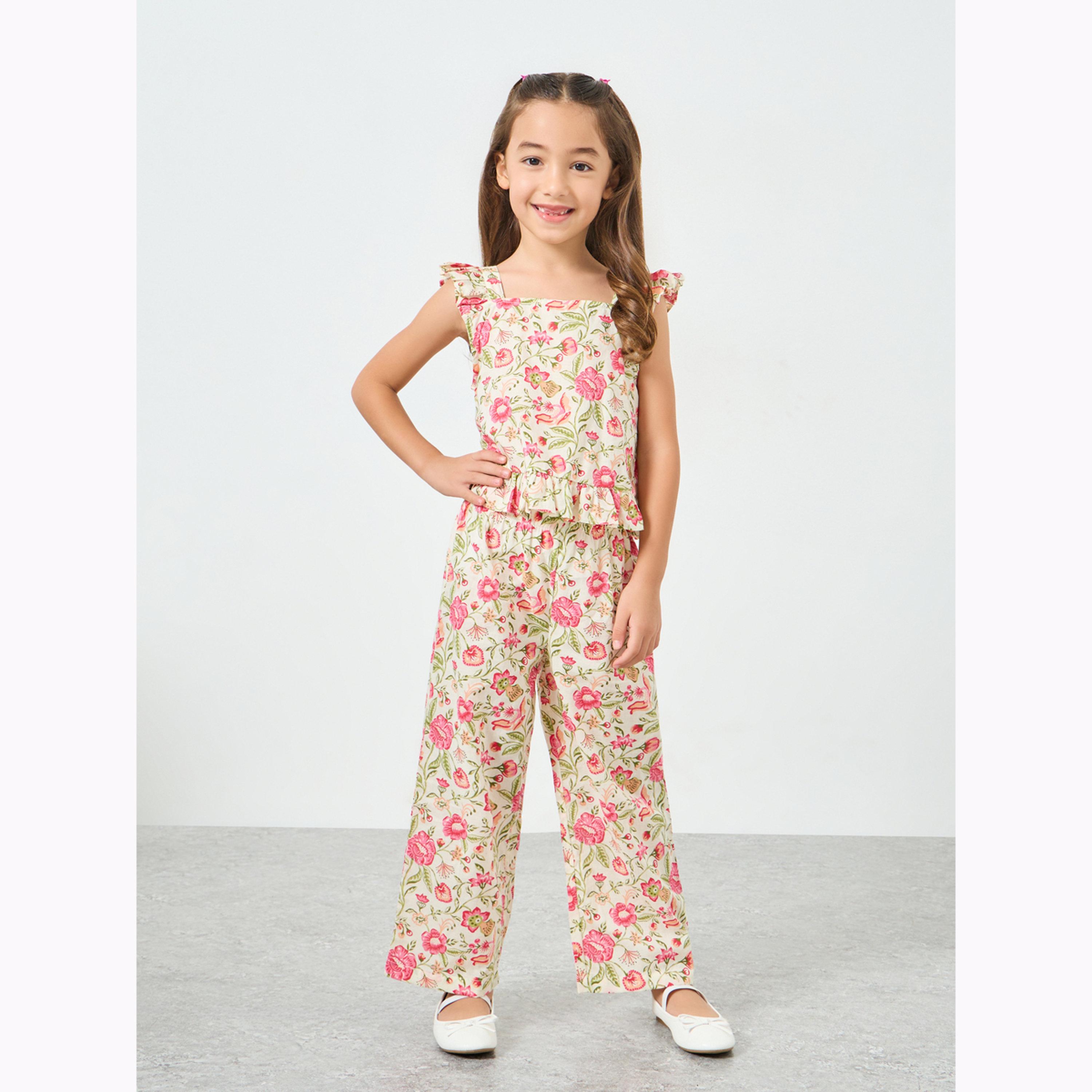 مجموعة من بنطال وبلوزة بطبعات زهور للبنات-girls-clothing-setsandcoords-image-1