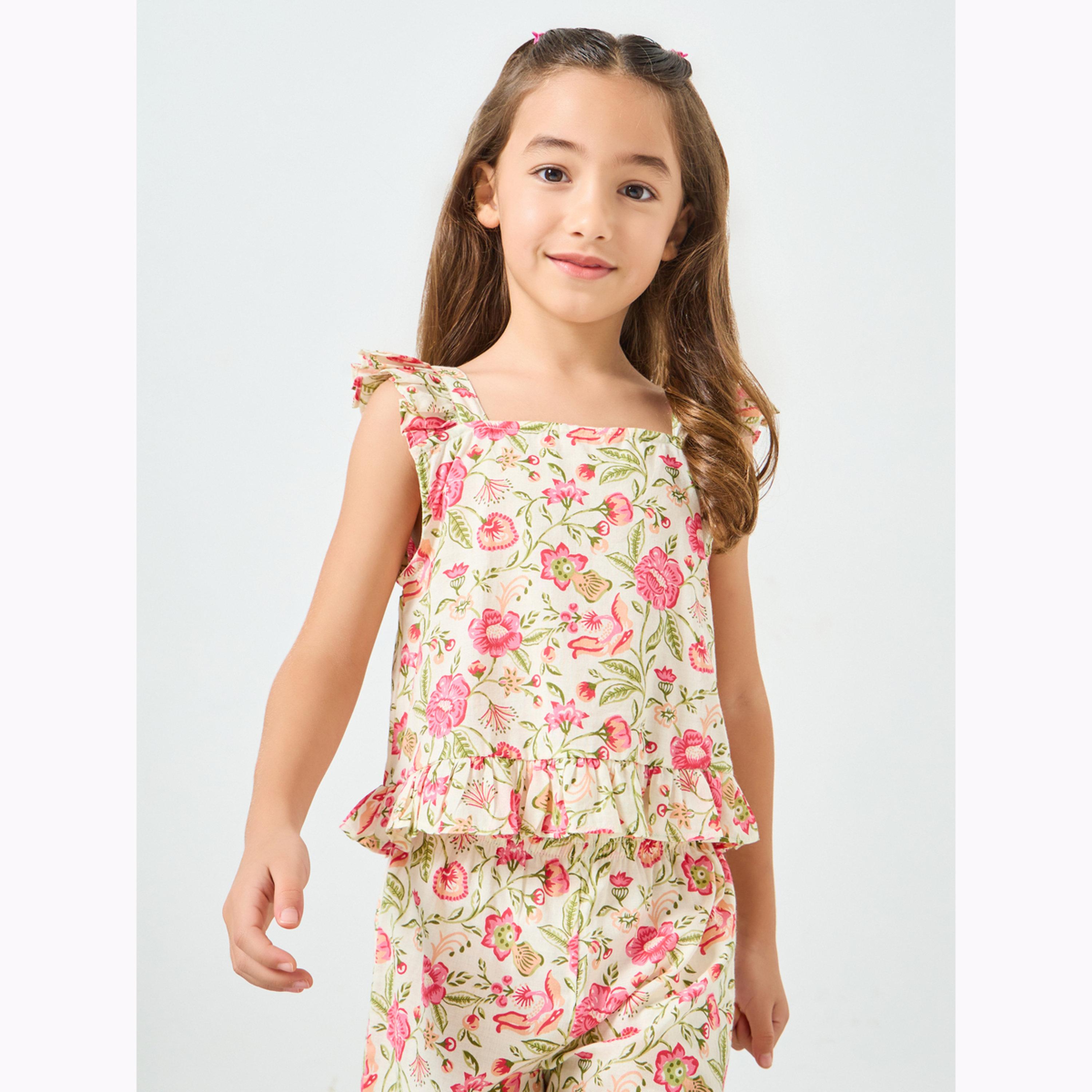 مجموعة من بنطال وبلوزة بطبعات زهور للبنات-girls-clothing-setsandcoords-image-2