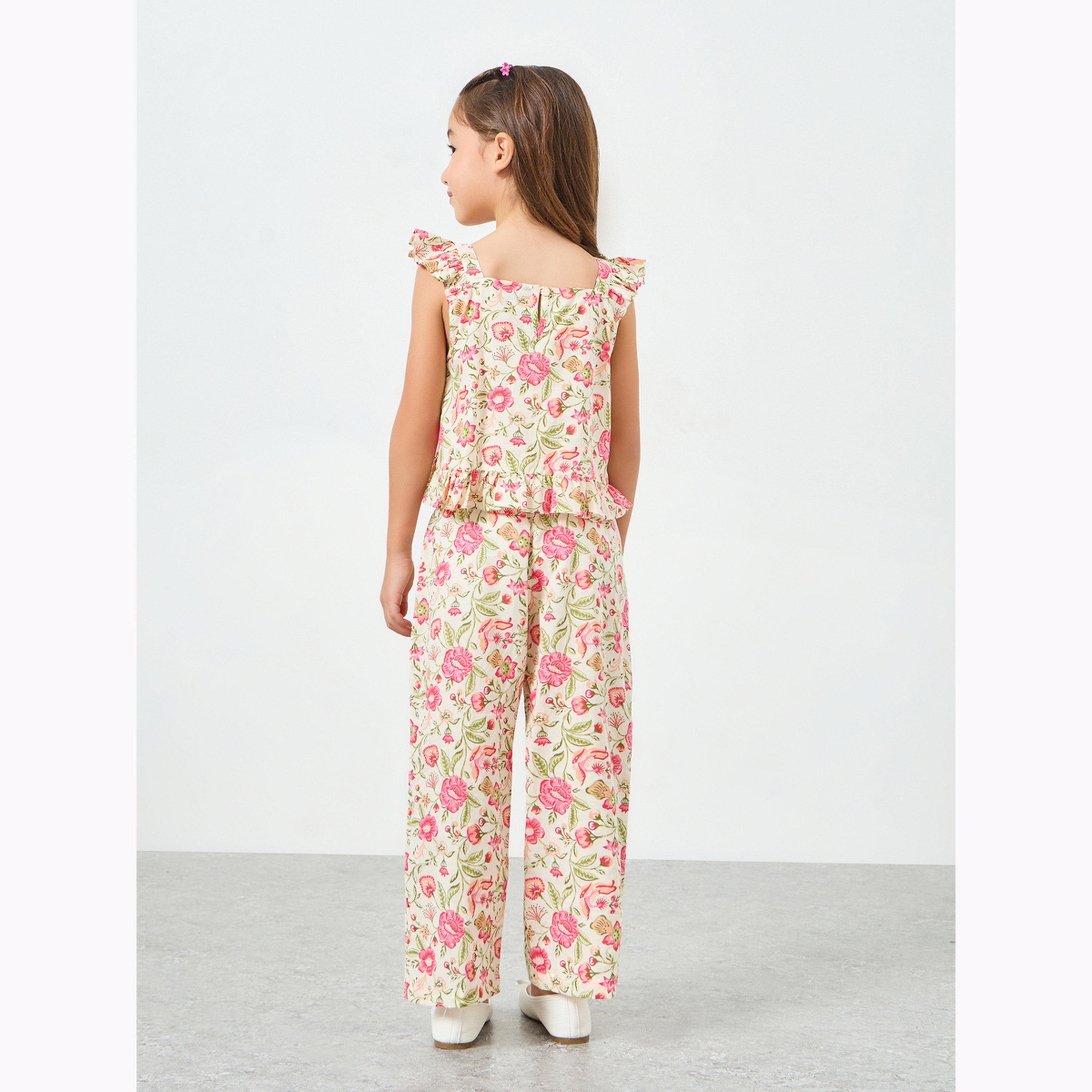 Styli Girls Floral Print Top and Trousers Set-girls-clothing-setsandcoords-image-3