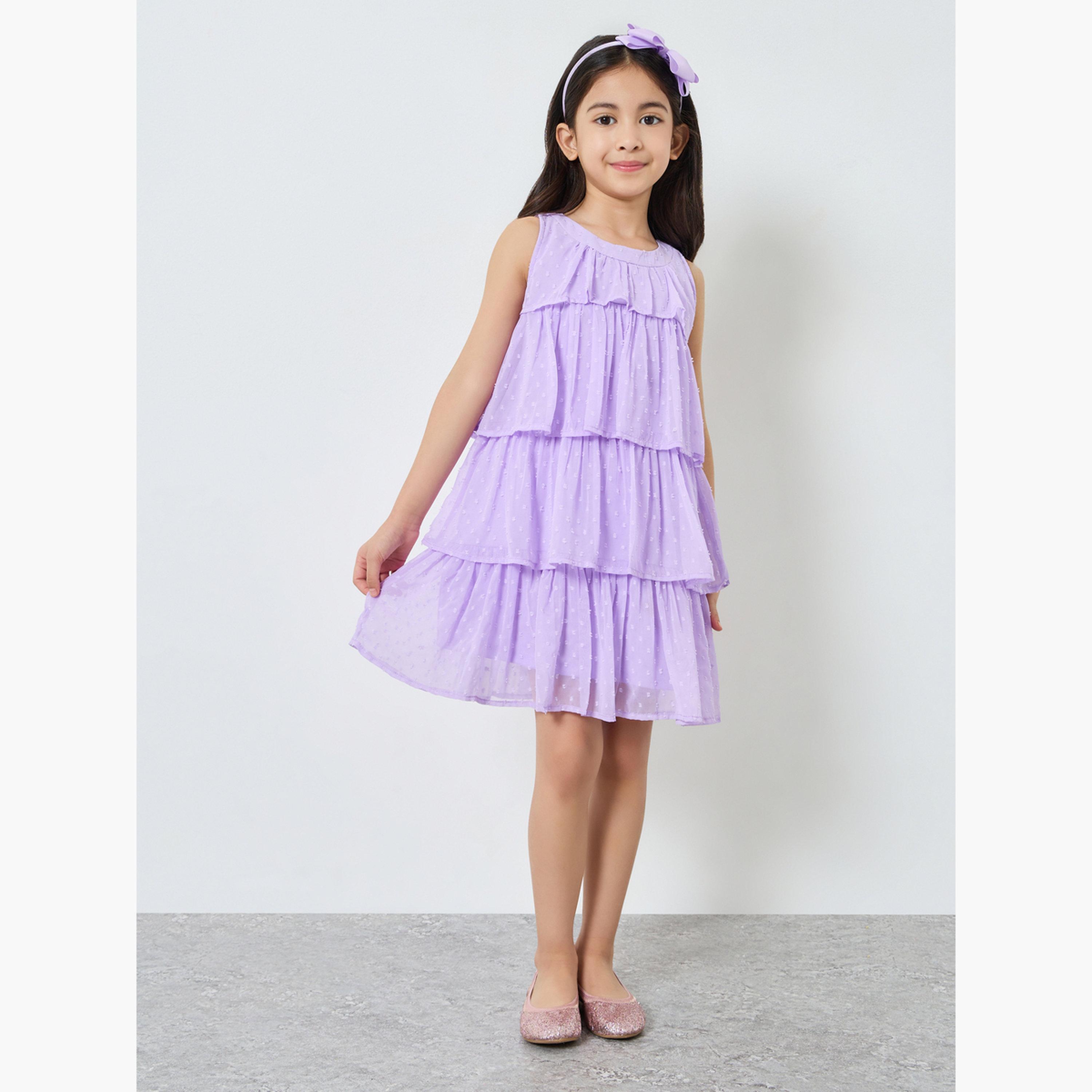 Styli Girls Lilac Tiered Mini Dress-girls-clothing-dressesandjumpsuits-image-2