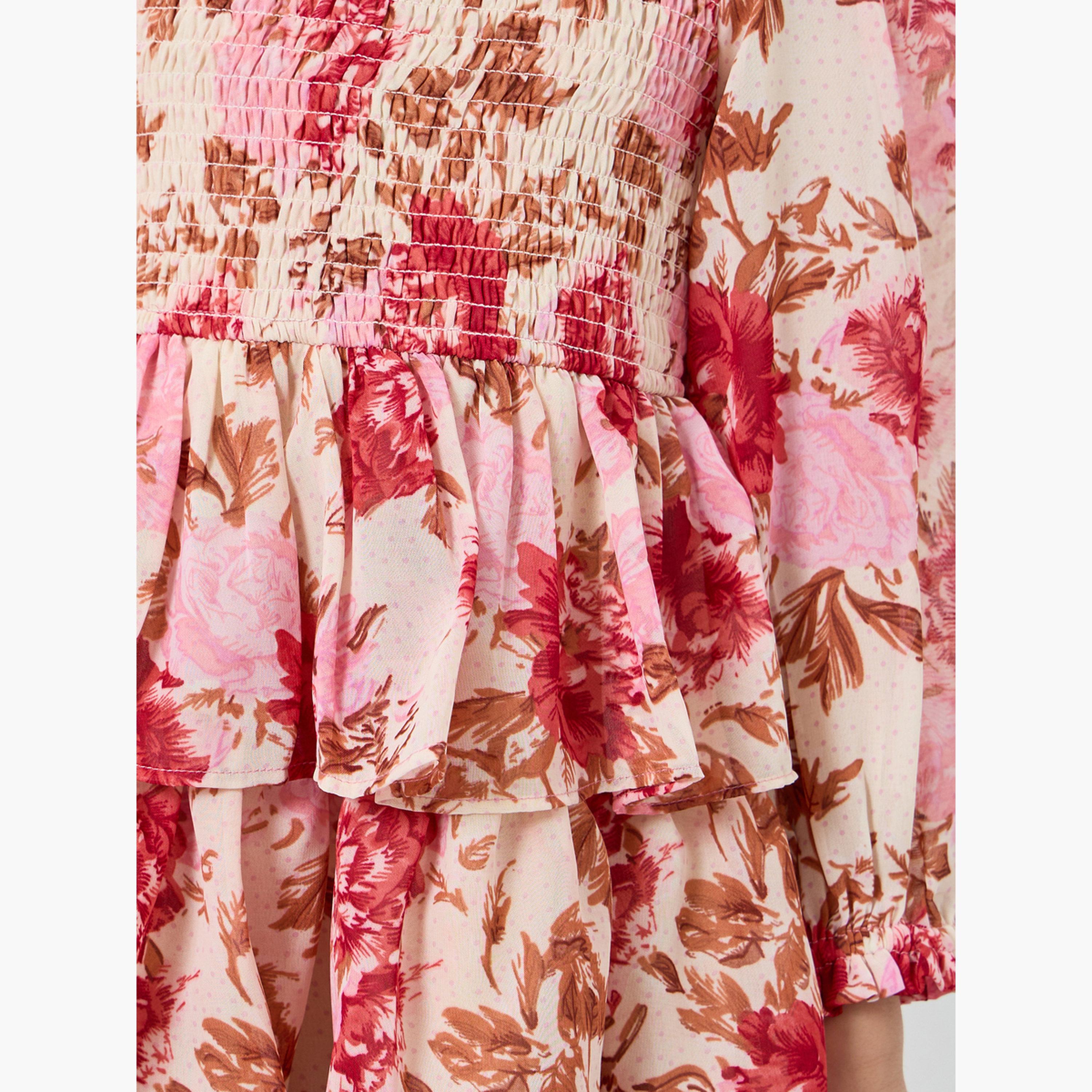 Styli Girls Pink Floral Tiered Mini Dress-girls-clothing-dressesandjumpsuits-image-3