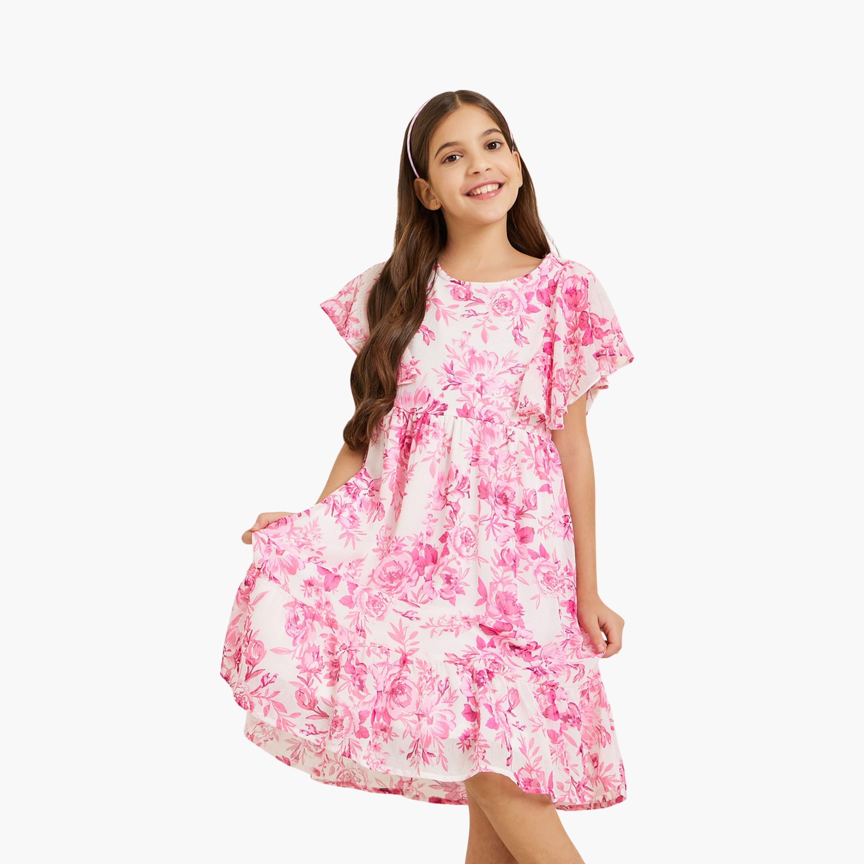 فستان شيفون مطبع بطبعة زهور-girls-clothing-dressesandjumpsuits-image-1