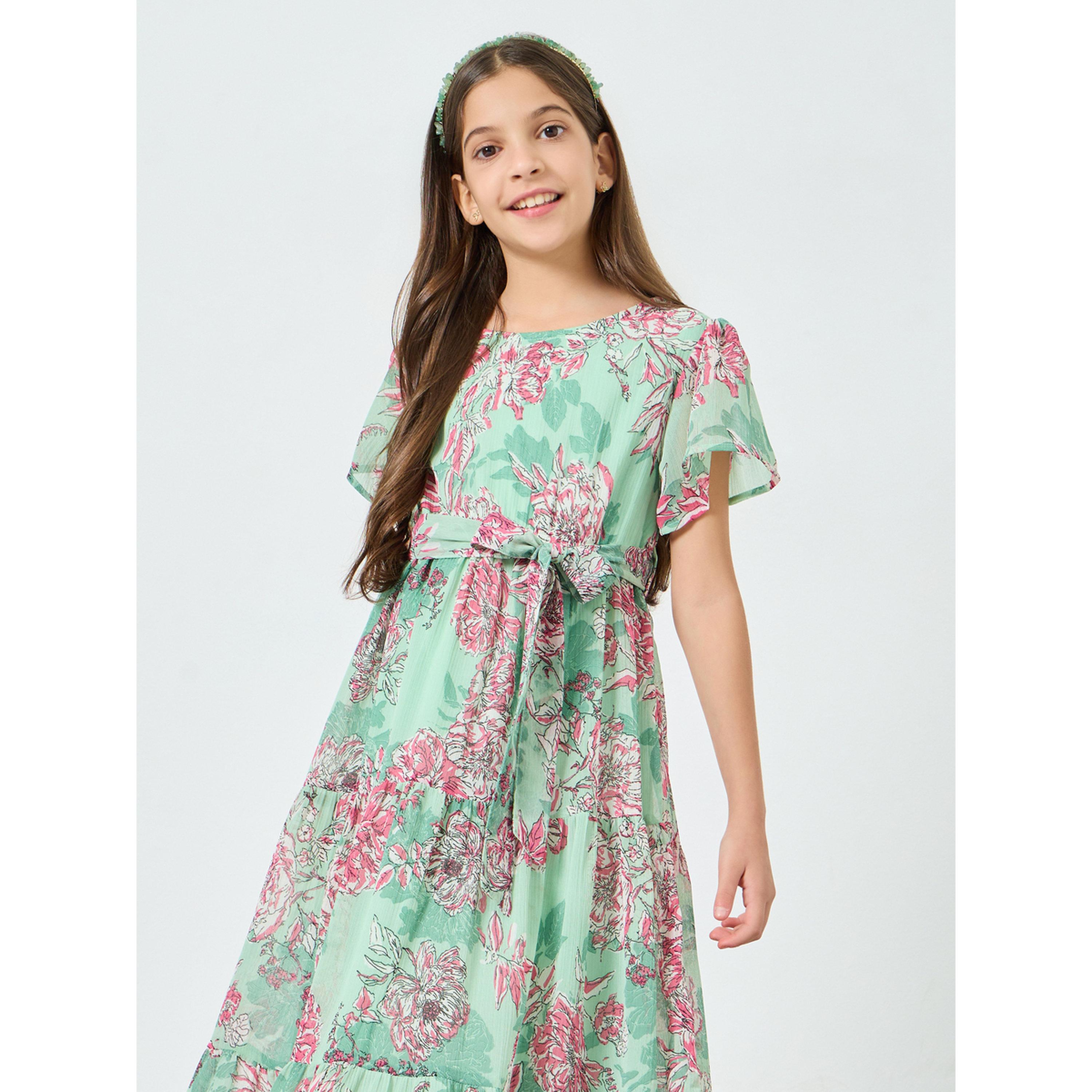 Styli Teen Girls Floral Dress with Tie Belt-girls-clothing-dressesandjumpsuits-image-2