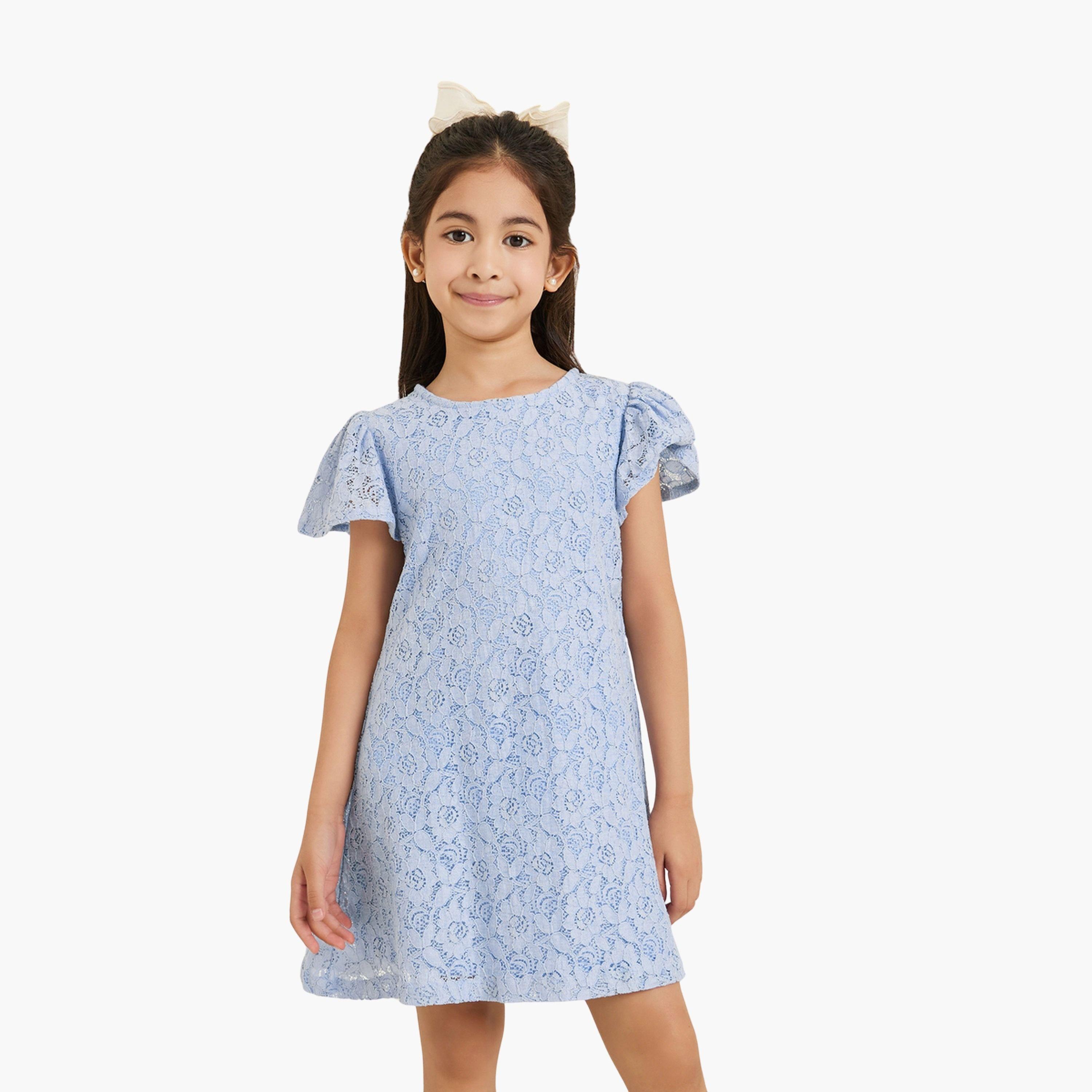 Styli Girls Blue Lace A-Line Mini Dress-girls-clothing-dressesandjumpsuits-image-1