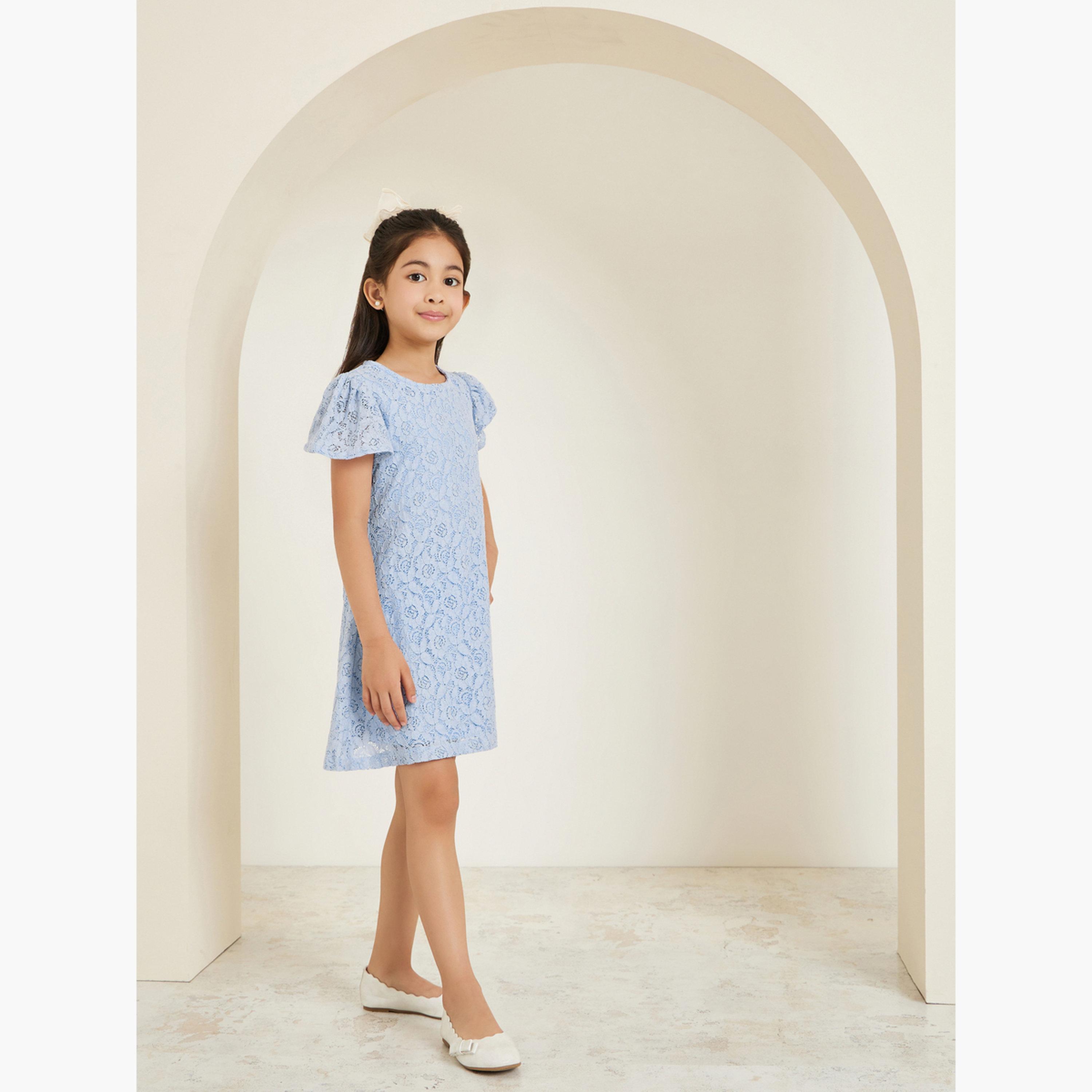 Styli Girls Blue Lace A-Line Mini Dress-girls-clothing-dressesandjumpsuits-image-2