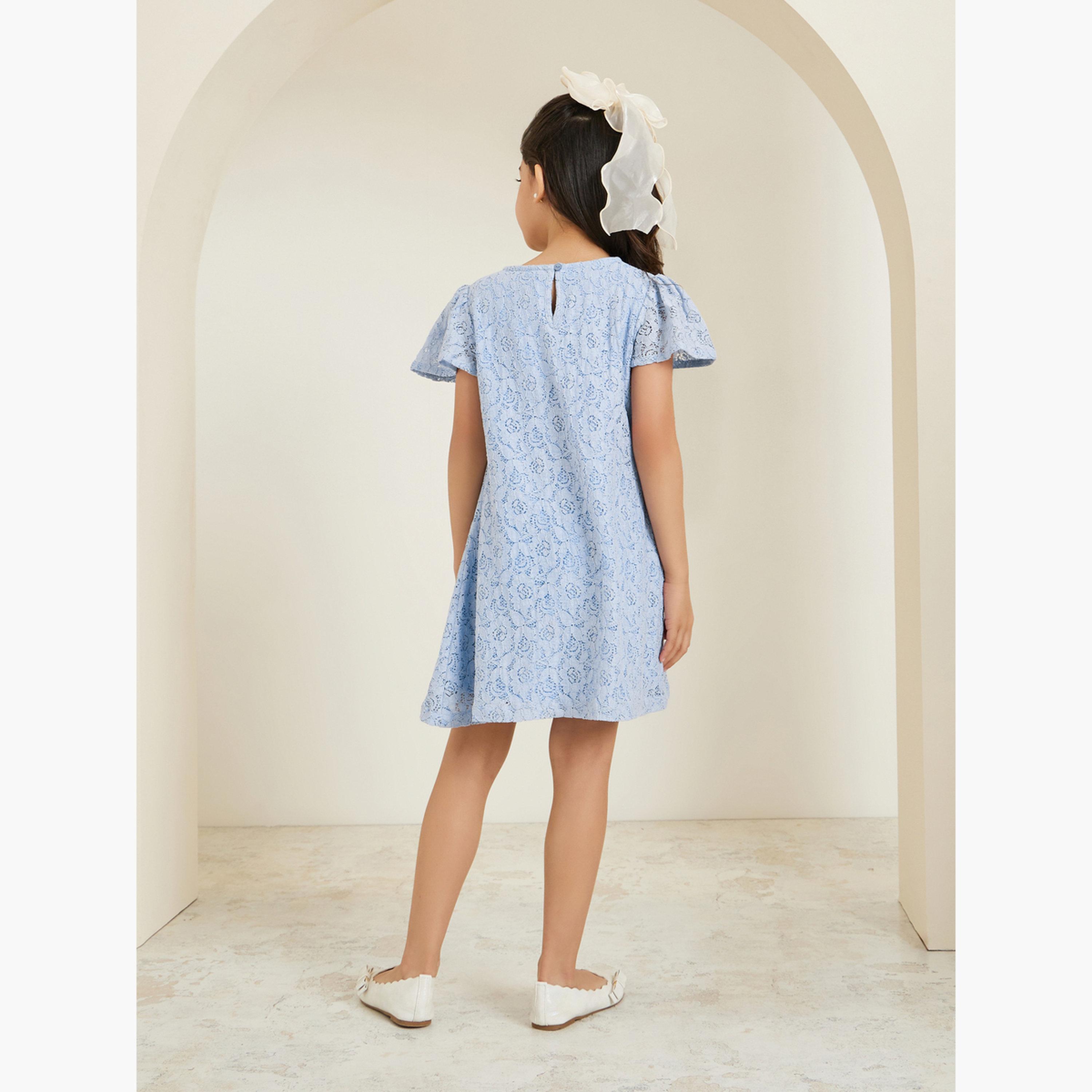 Styli Girls Blue Lace A-Line Mini Dress-girls-clothing-dressesandjumpsuits-image-3
