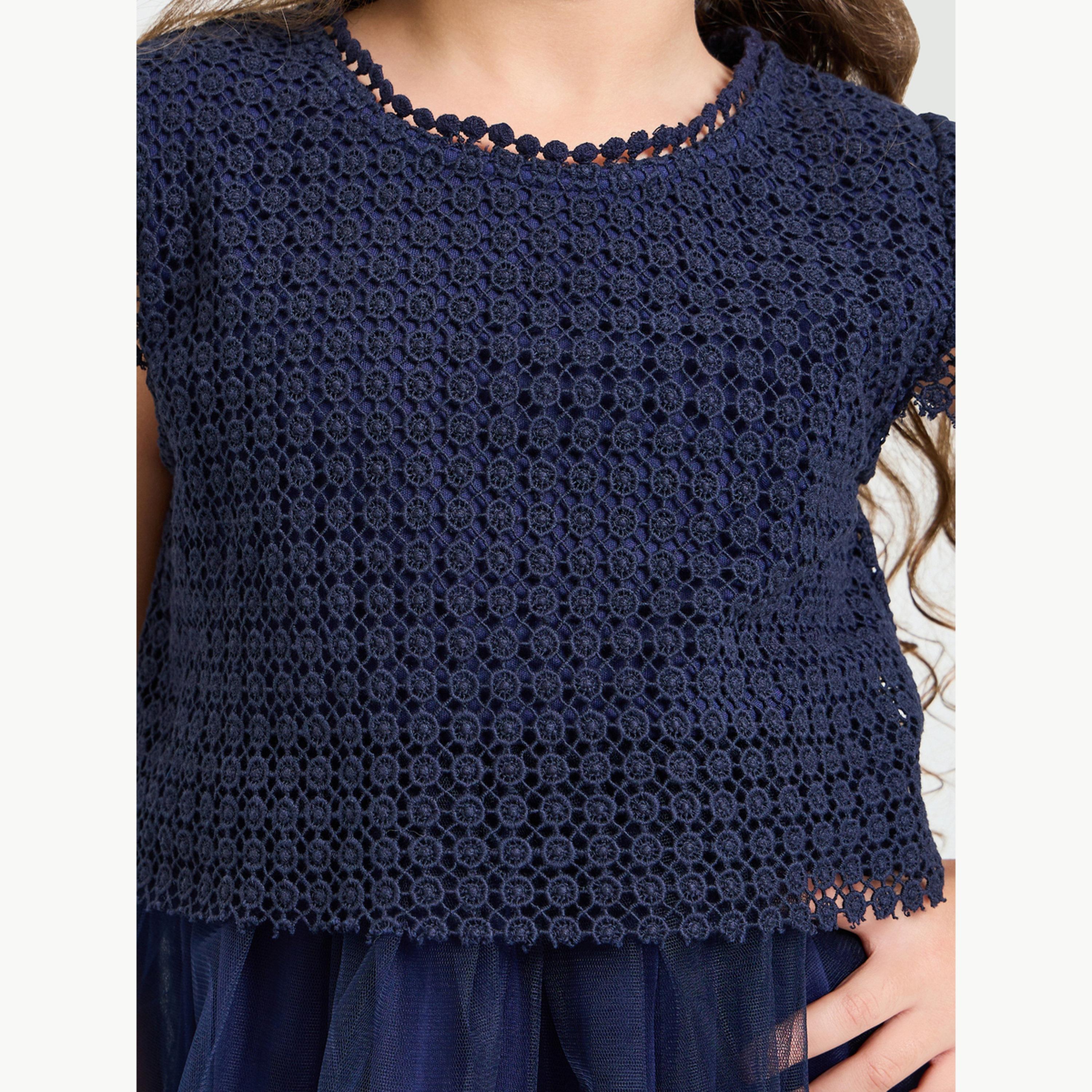 Styli Girls Lace Insert Dress with Mesh Panel-girls-clothing-dressesandjumpsuits-image-4