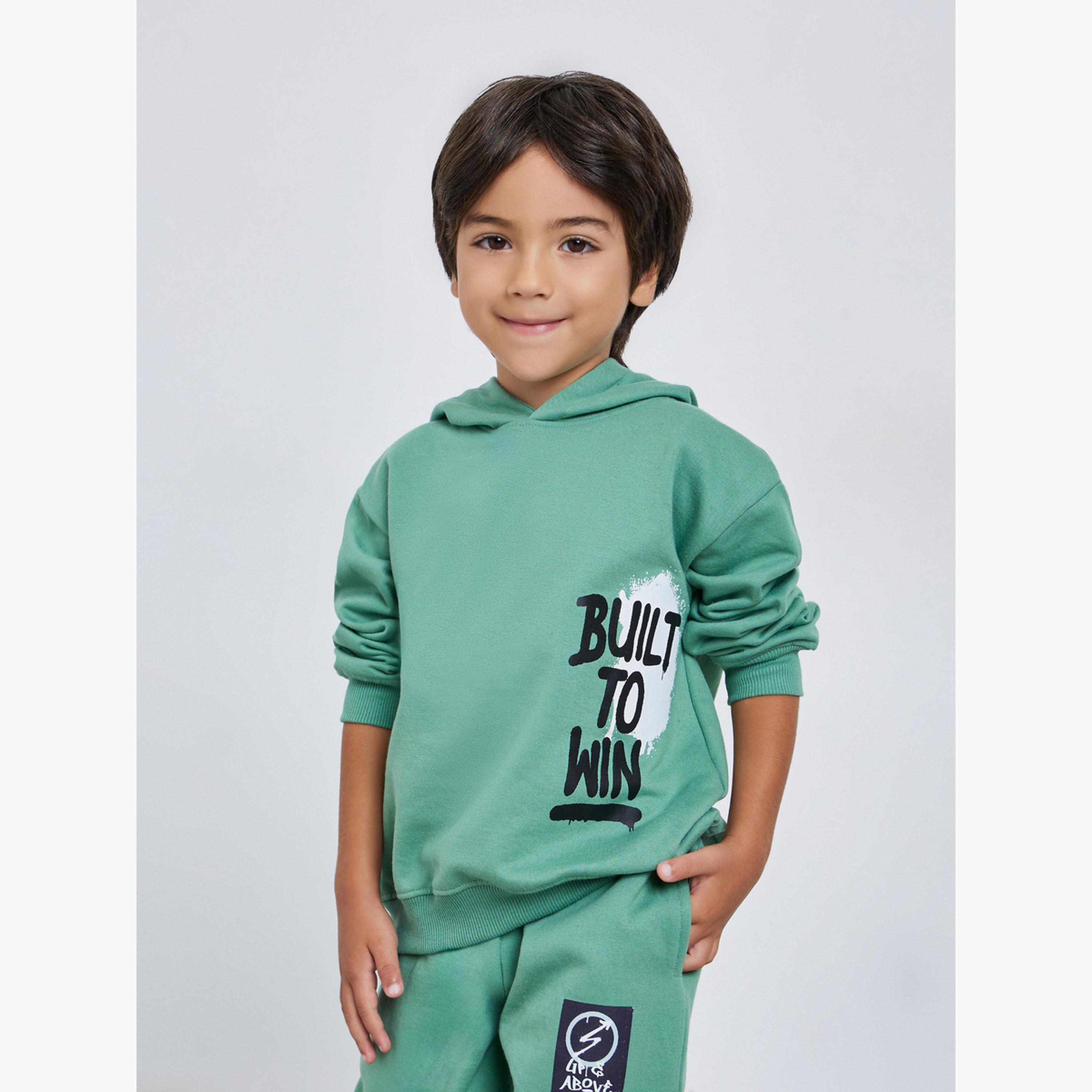 Styli Boys Green Graphic Print Cotton Hoodie-boys-clothing-sweatshirts-image-1