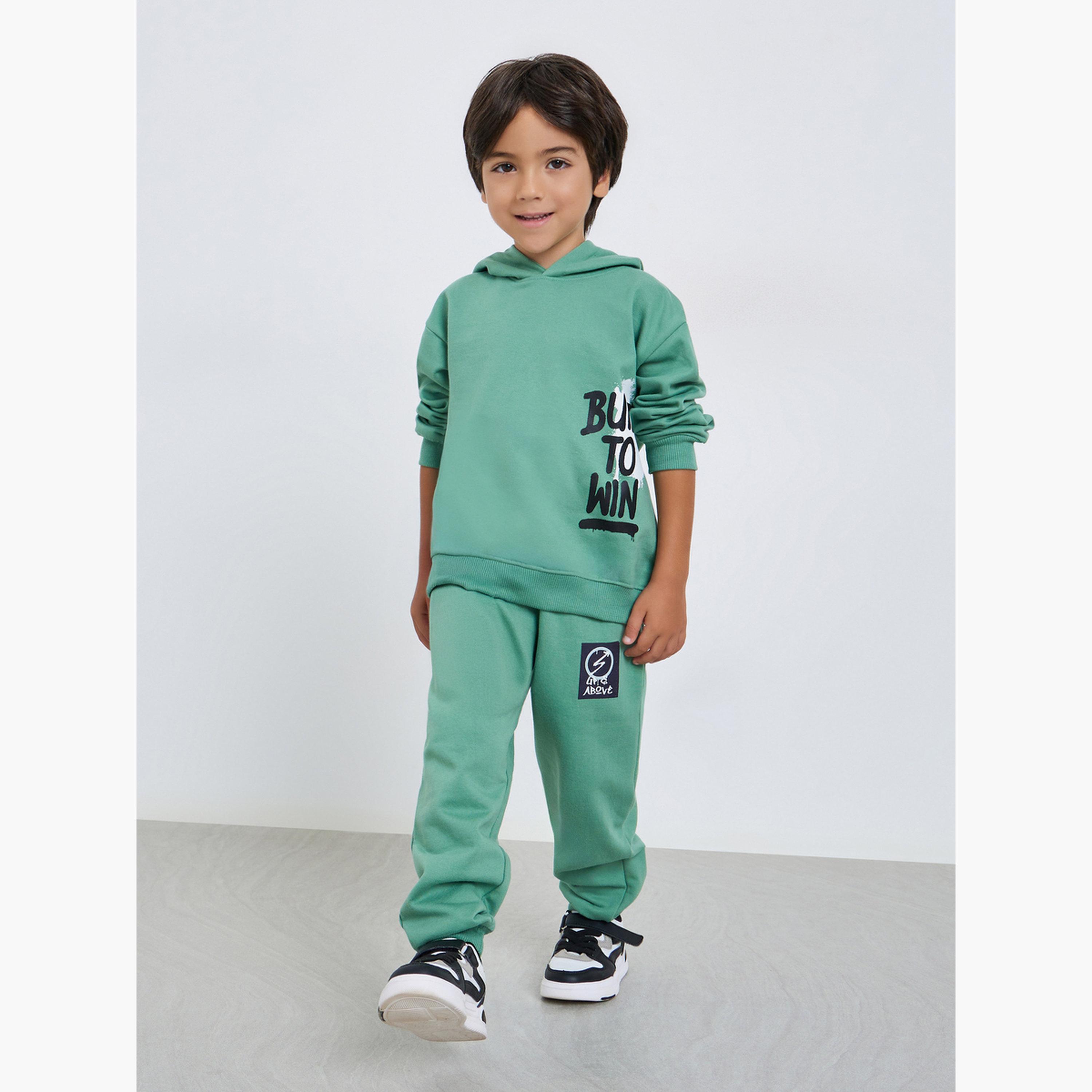 Styli Boys Green Graphic Print Cotton Hoodie-boys-clothing-sweatshirts-image-2