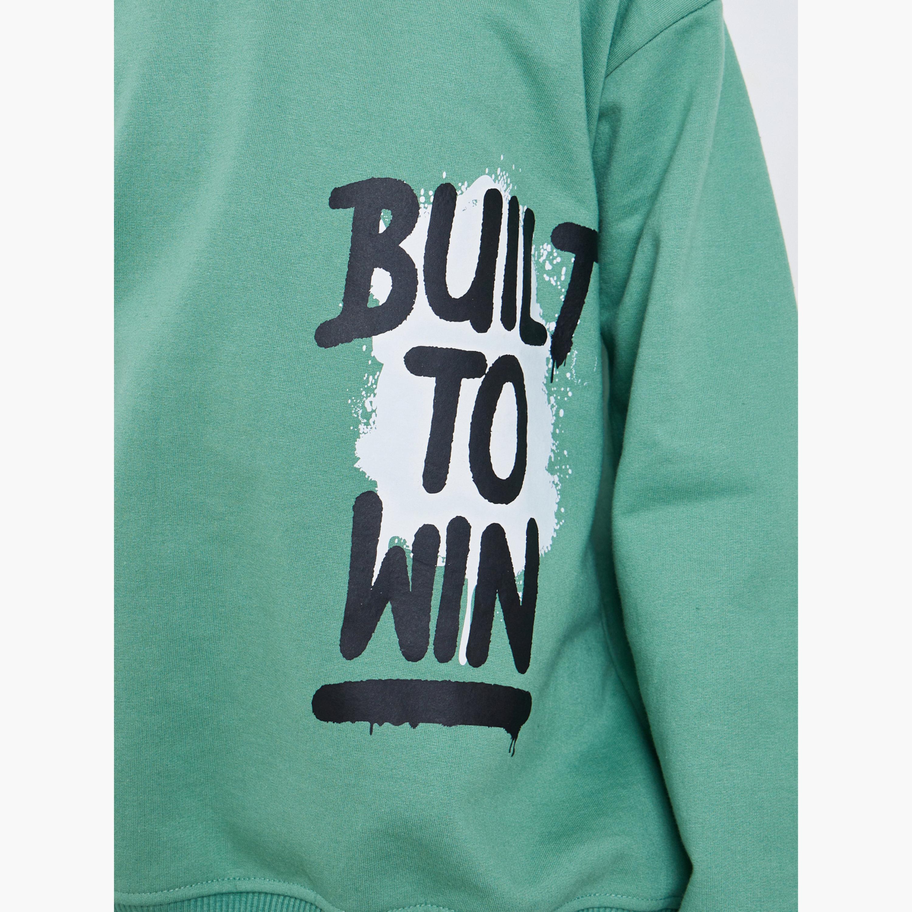 Styli Teens Green Graphic Print Cotton Hoodie-boys-clothing-sweatshirts-image-4