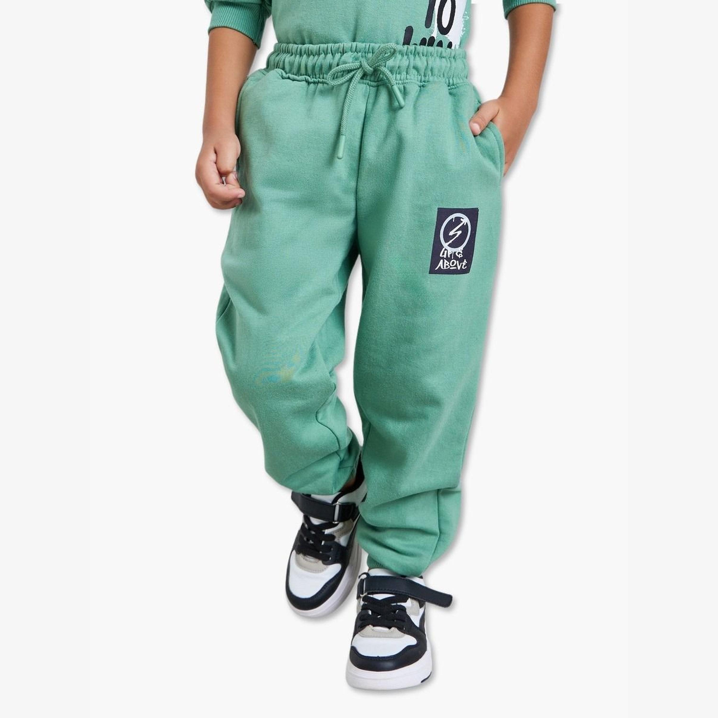 Styli Boys Green Placement Print Cotton Joggers-boys-clothing-bottoms-joggersandtrackpants-image-1