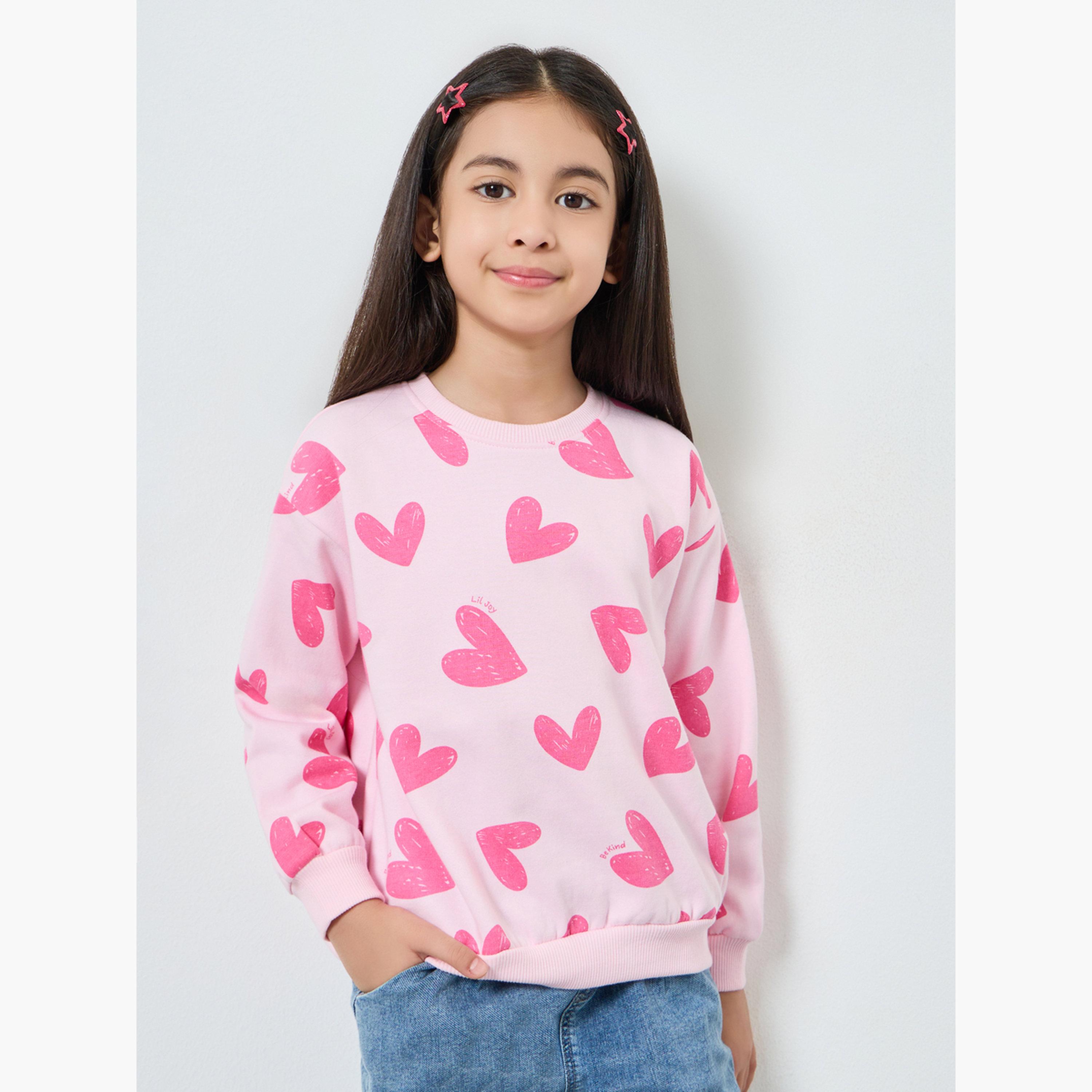 Styli Girls Pink Graphic Print Cotton Sweatshirt-girls-clothing-sweatshirts-image-1