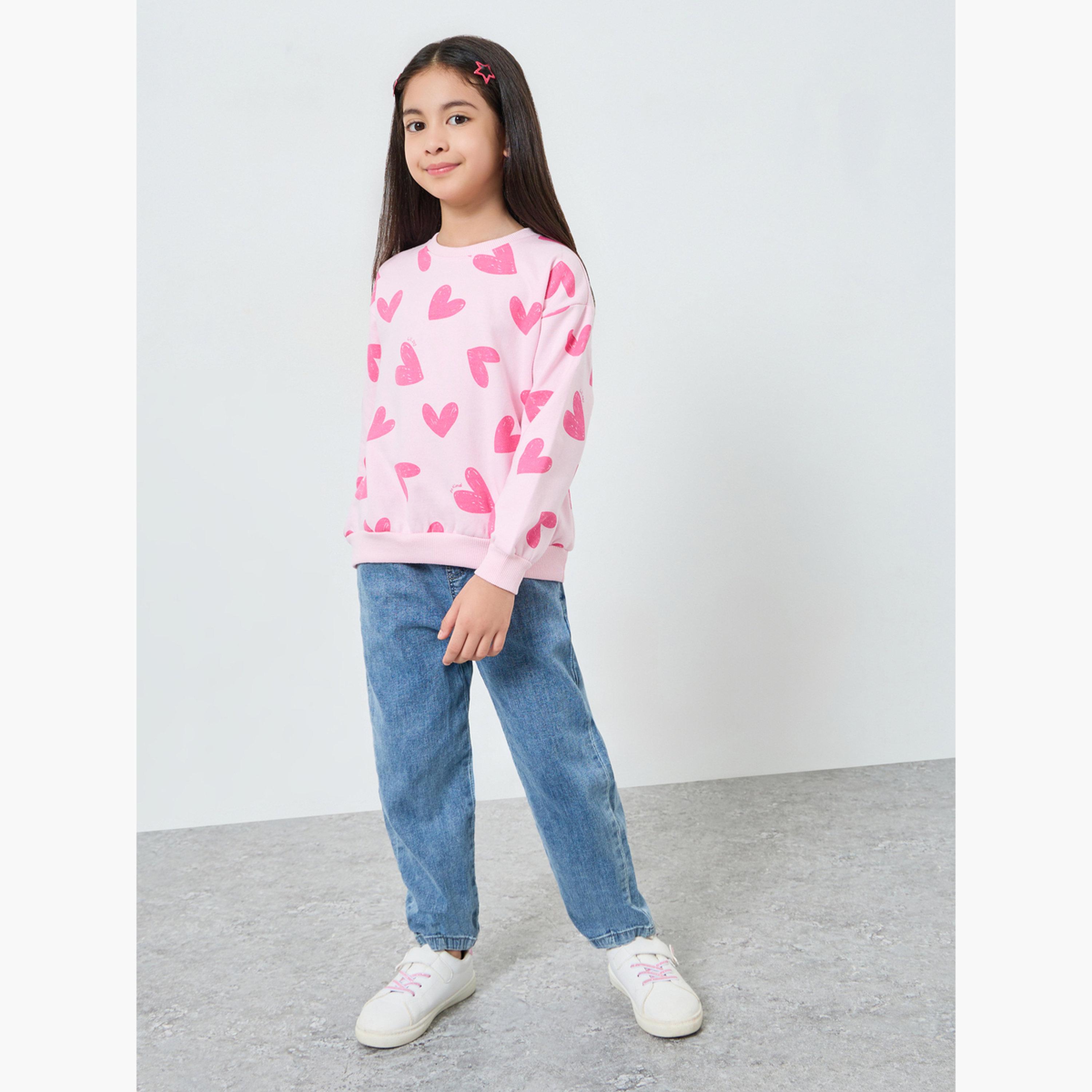 Styli Girls Pink Graphic Print Cotton Sweatshirt-girls-clothing-sweatshirts-image-2