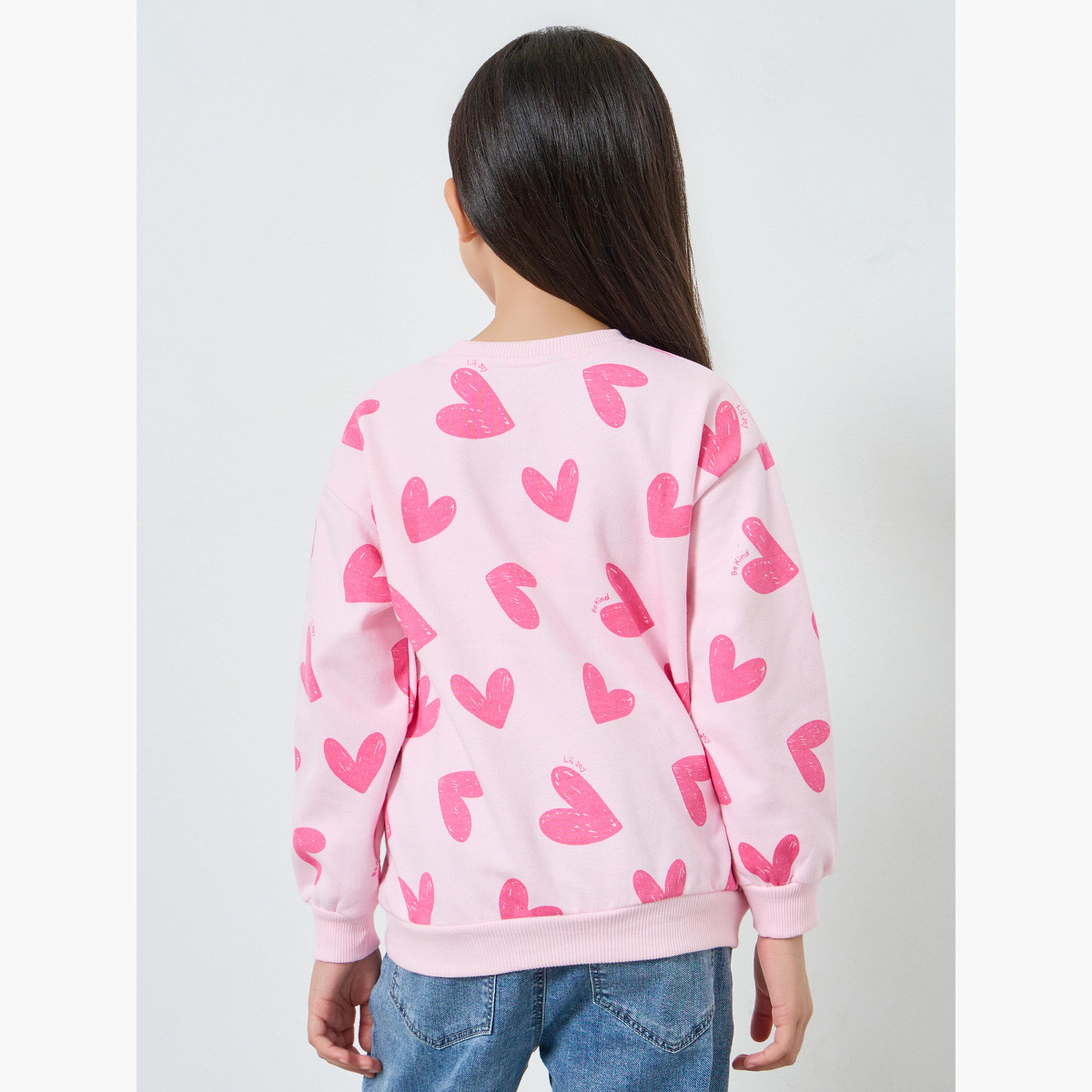 Styli Girls Pink Graphic Print Cotton Sweatshirt-girls-clothing-sweatshirts-image-4