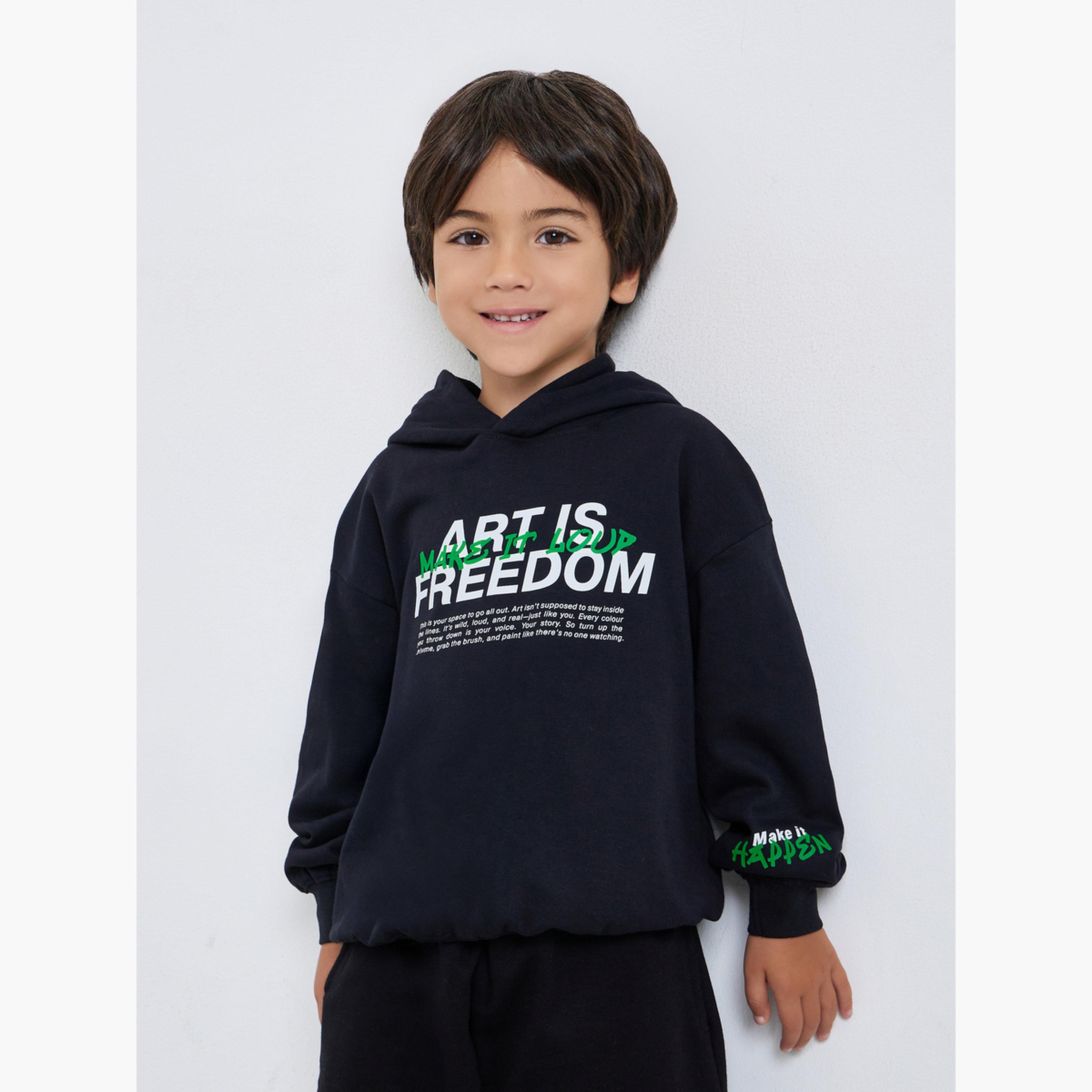 Styli Boys Black Graphic Print Cotton Hoodie-boys-clothing-sweatshirts-image-1